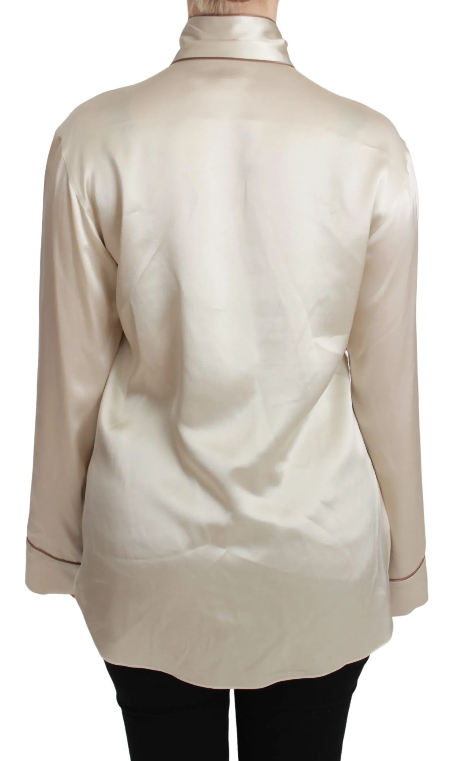 Elegant Beige Silk Satin Blouse with QUEEN Embroidery sold by Louxly product image thumbnail 4