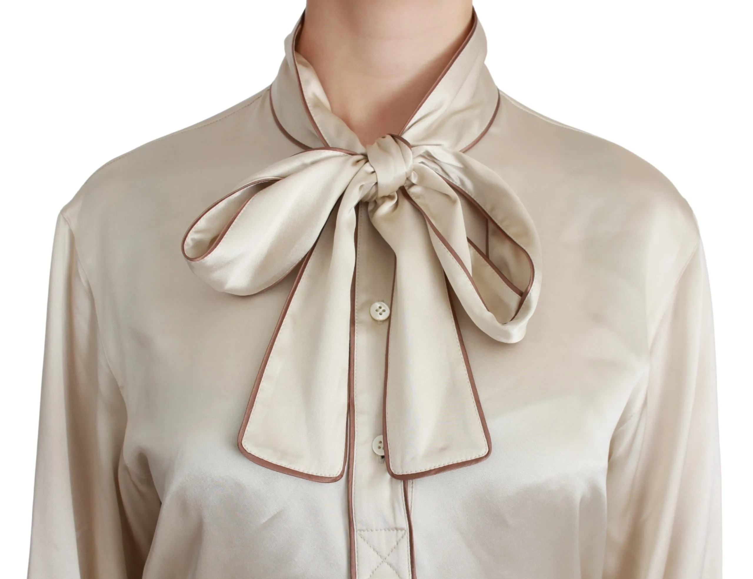 Elegant Beige Silk Satin Blouse with QUEEN Embroidery sold by Louxly product image thumbnail 5