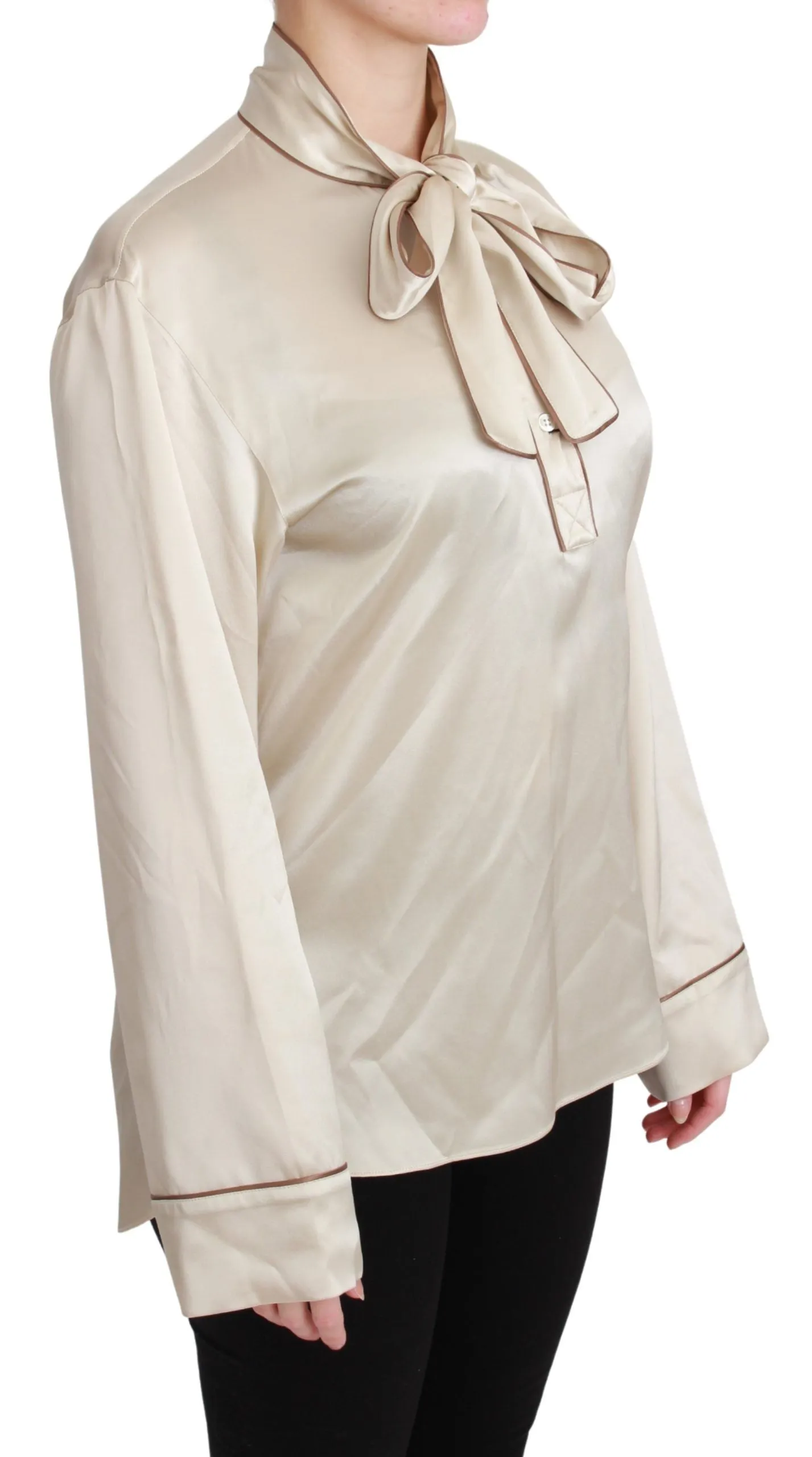Elegant Beige Silk Satin Blouse with QUEEN Embroidery sold by Louxly product image thumbnail 2