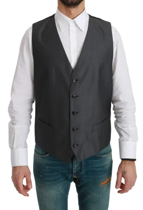 Elegant Gray Wool Blend Dress Vest sold by Louxly