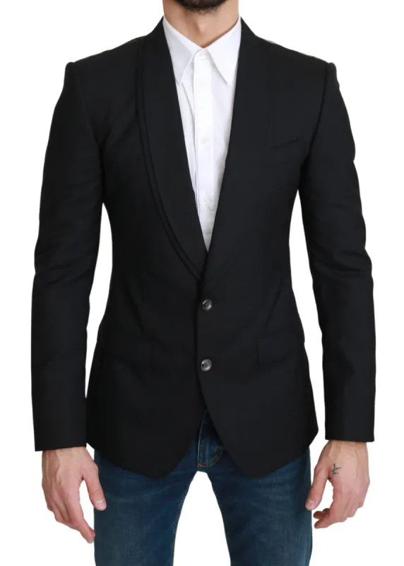 Elegant Black Virgin Wool Formal Blazer sold by Louxly