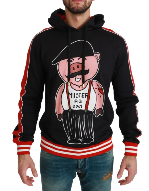 Elegant Black Hooded Sweater with Multicolor Motif sold by Louxly