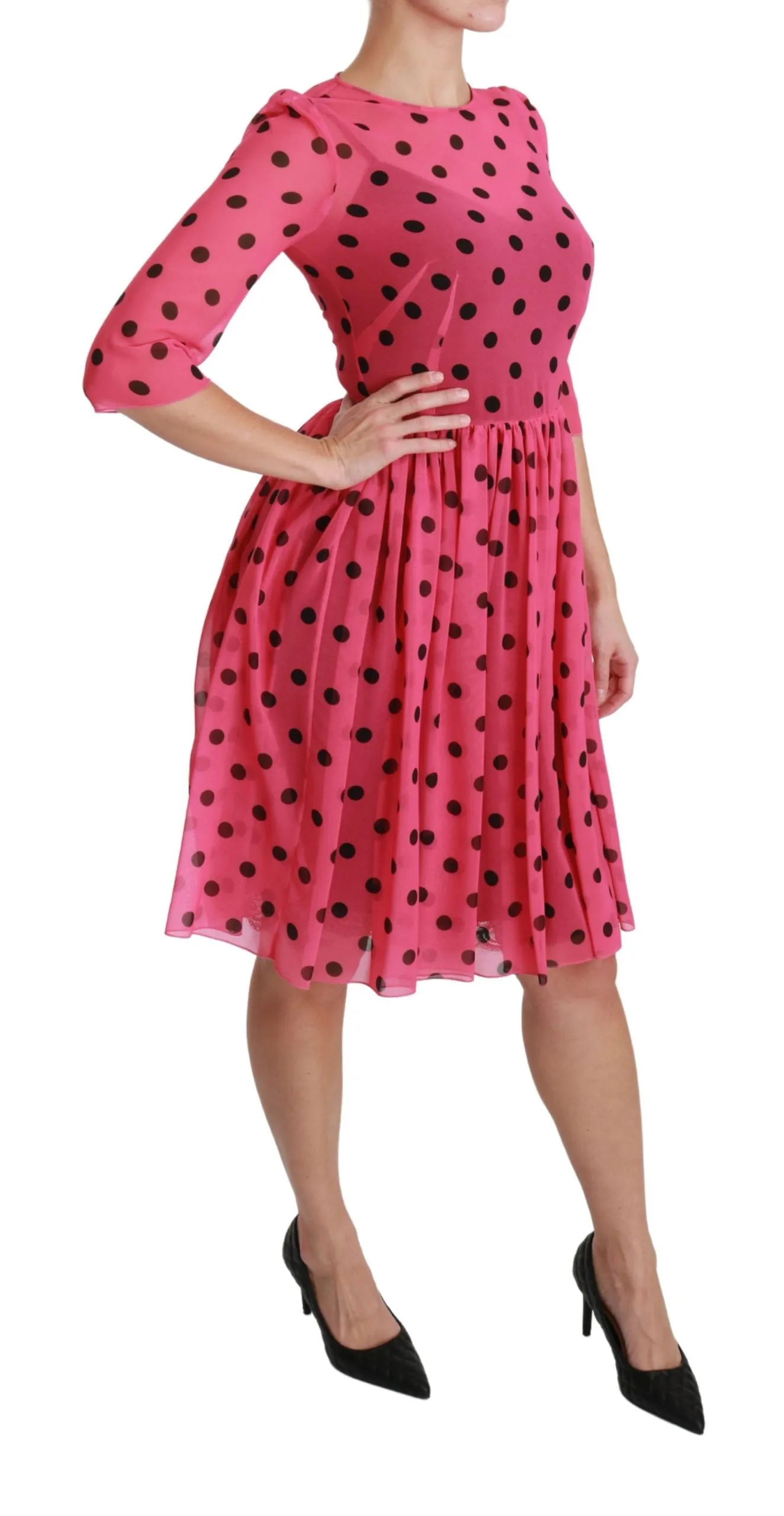 Elegant Polka Dot A-Line Knee Length Dress sold by Louxly product image thumbnail 2