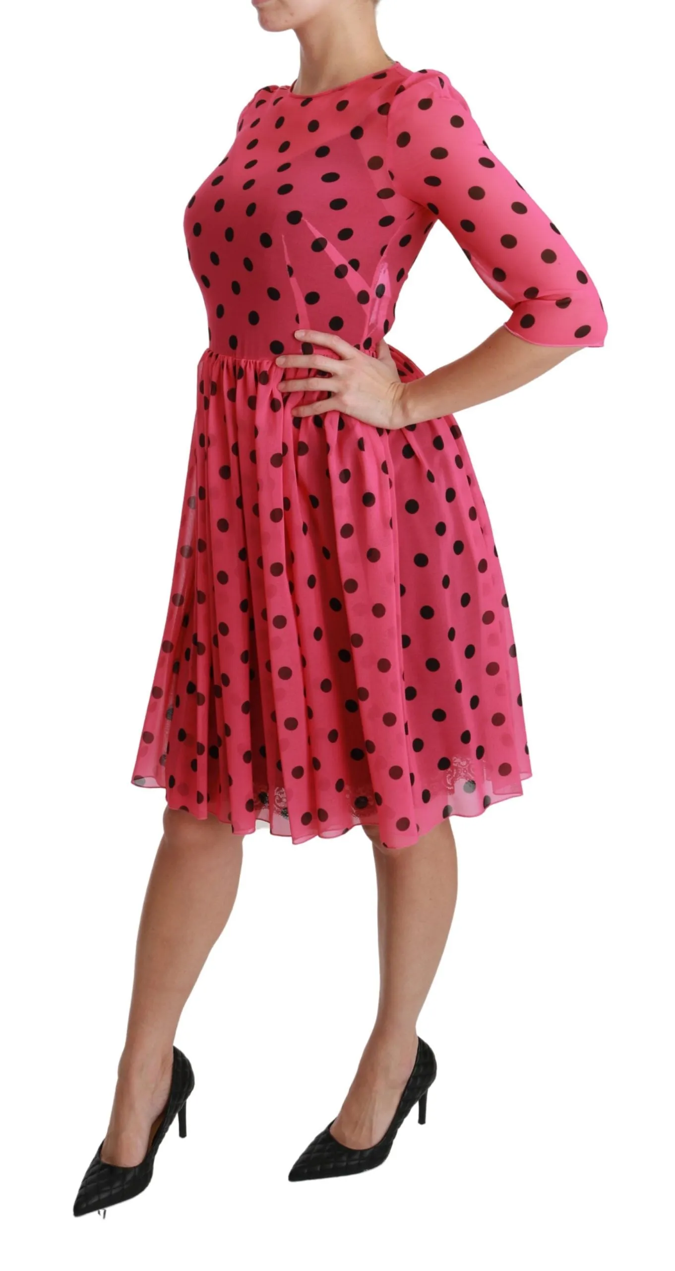 Elegant Polka Dot A-Line Knee Length Dress sold by Louxly product image thumbnail 3