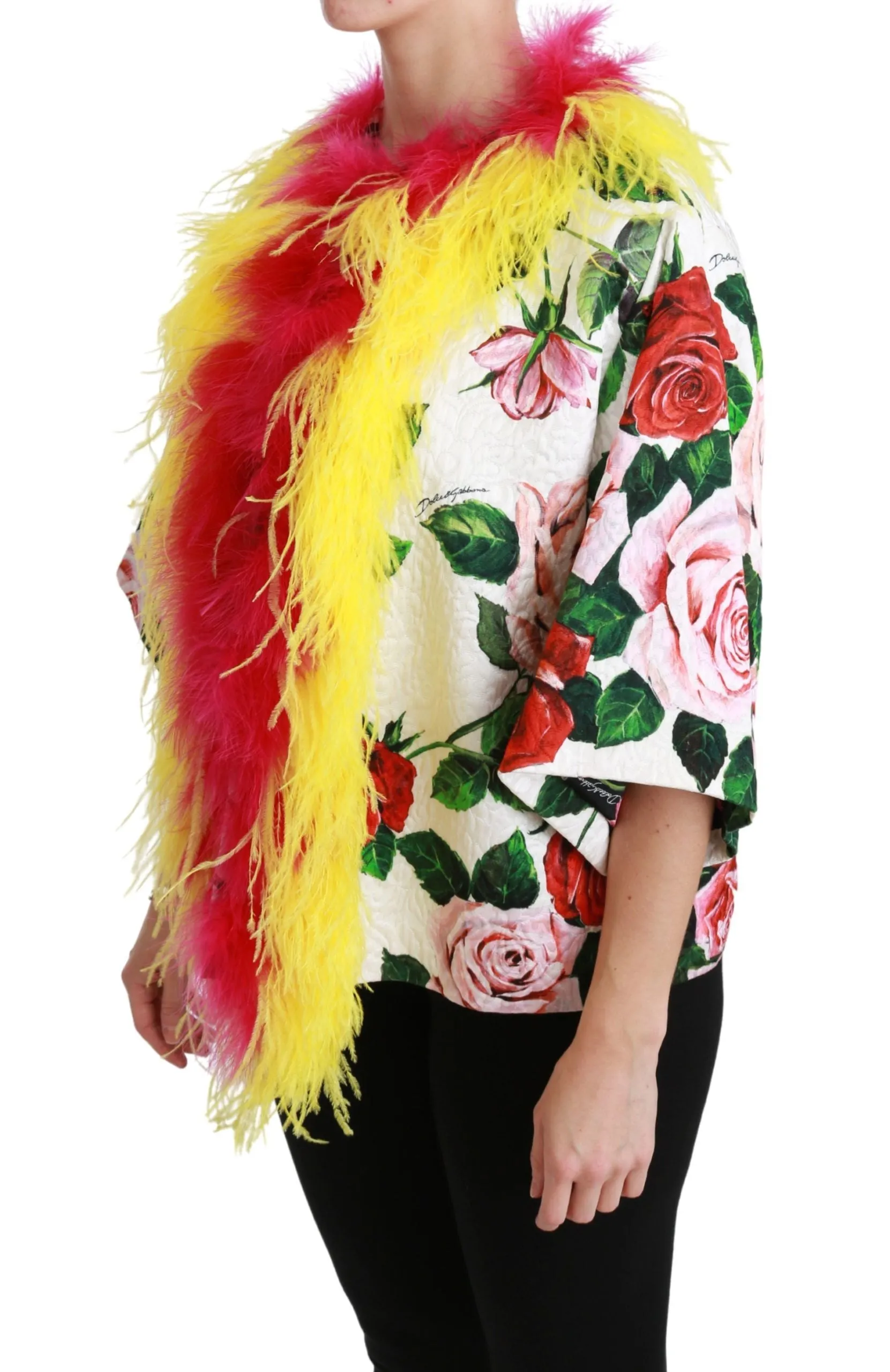 Elegant Floral Cape Jacket with Fur Details sold by Louxly product image thumbnail 3