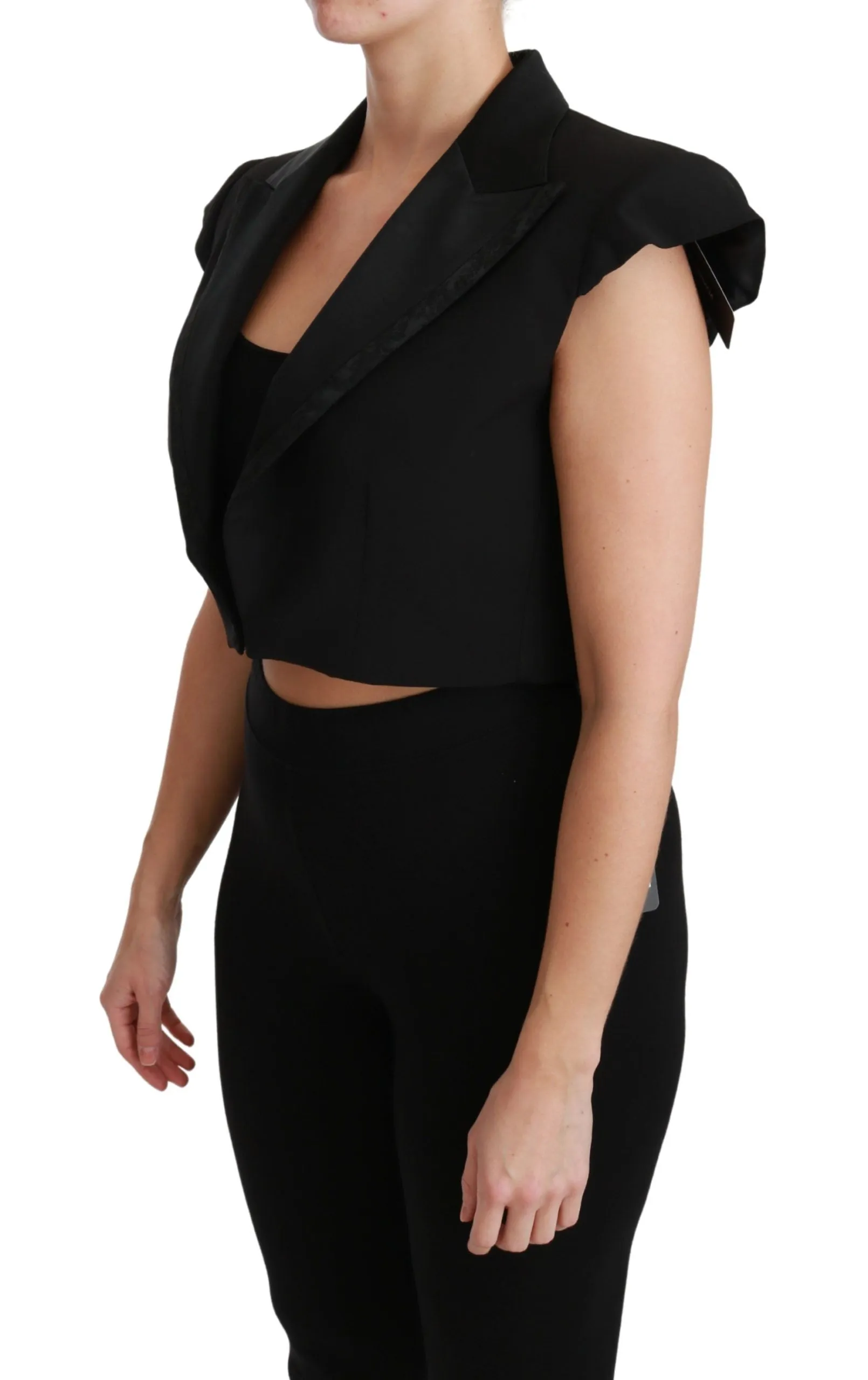 Elegant Black Cropped Blazer Vest sold by Louxly product image thumbnail 3