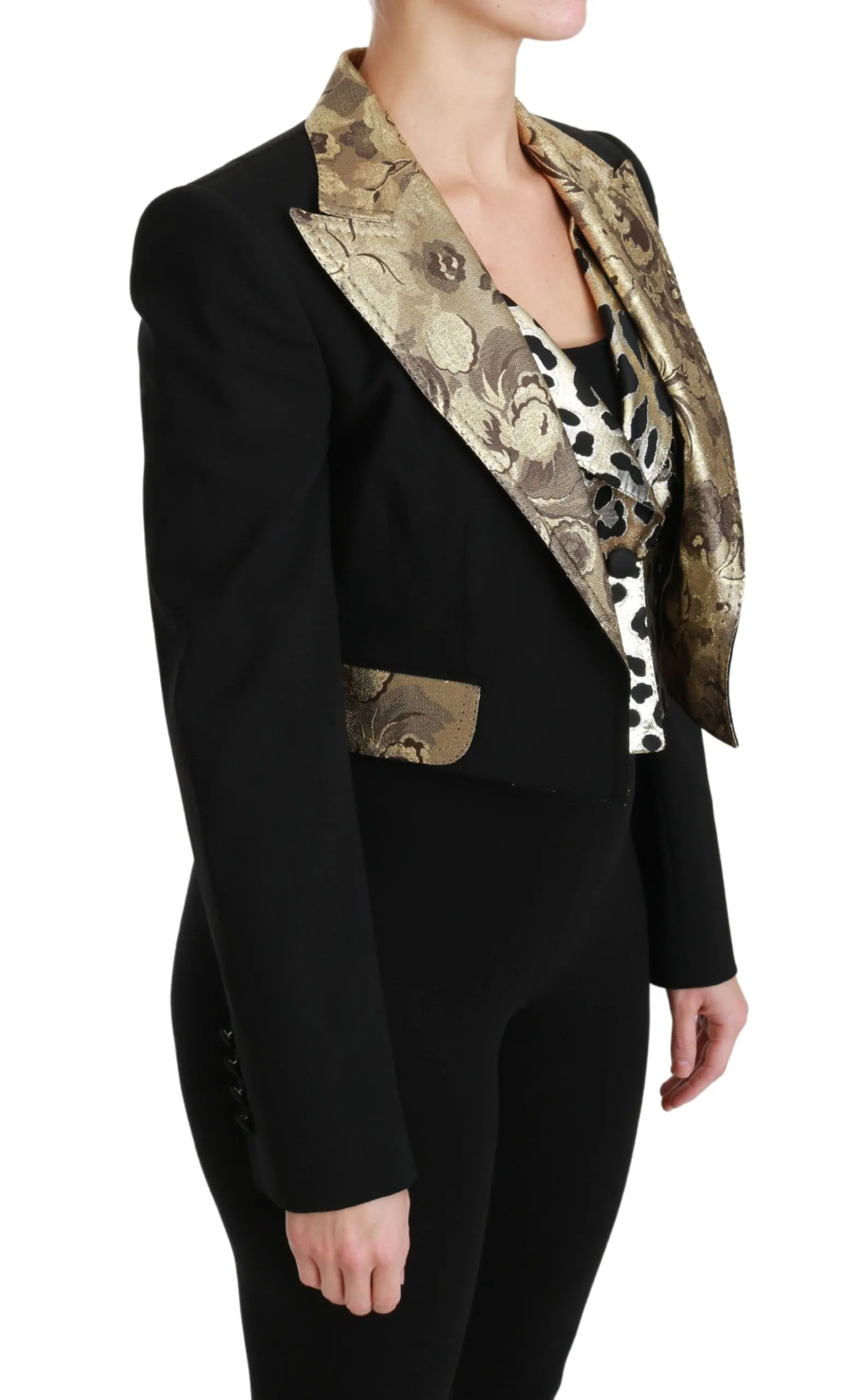 Opulent Black Gold Floral Jacket and Vest Ensemble sold by Louxly product image thumbnail 2