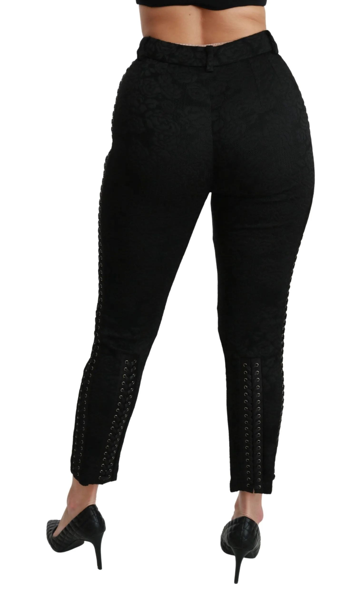 Elegant High Waist Skinny Black Brocade Pants sold by Louxly product image thumbnail 5