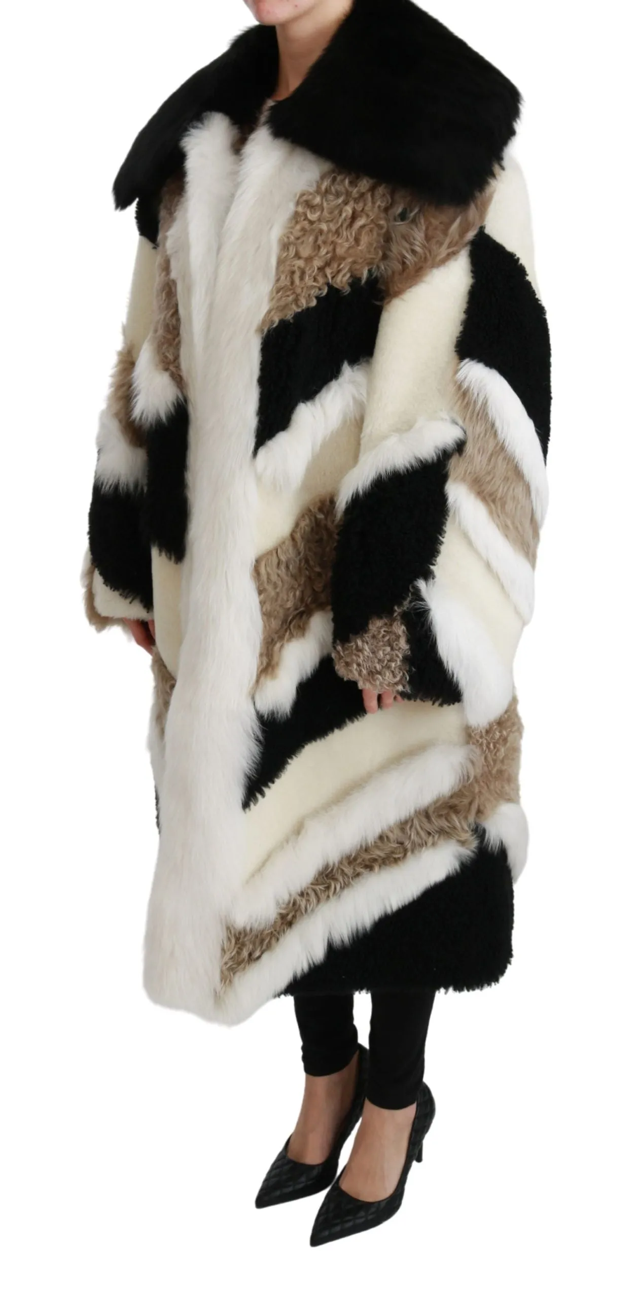 Elegant Multicolor Shearling Cape Coat sold by Louxly product image thumbnail 3