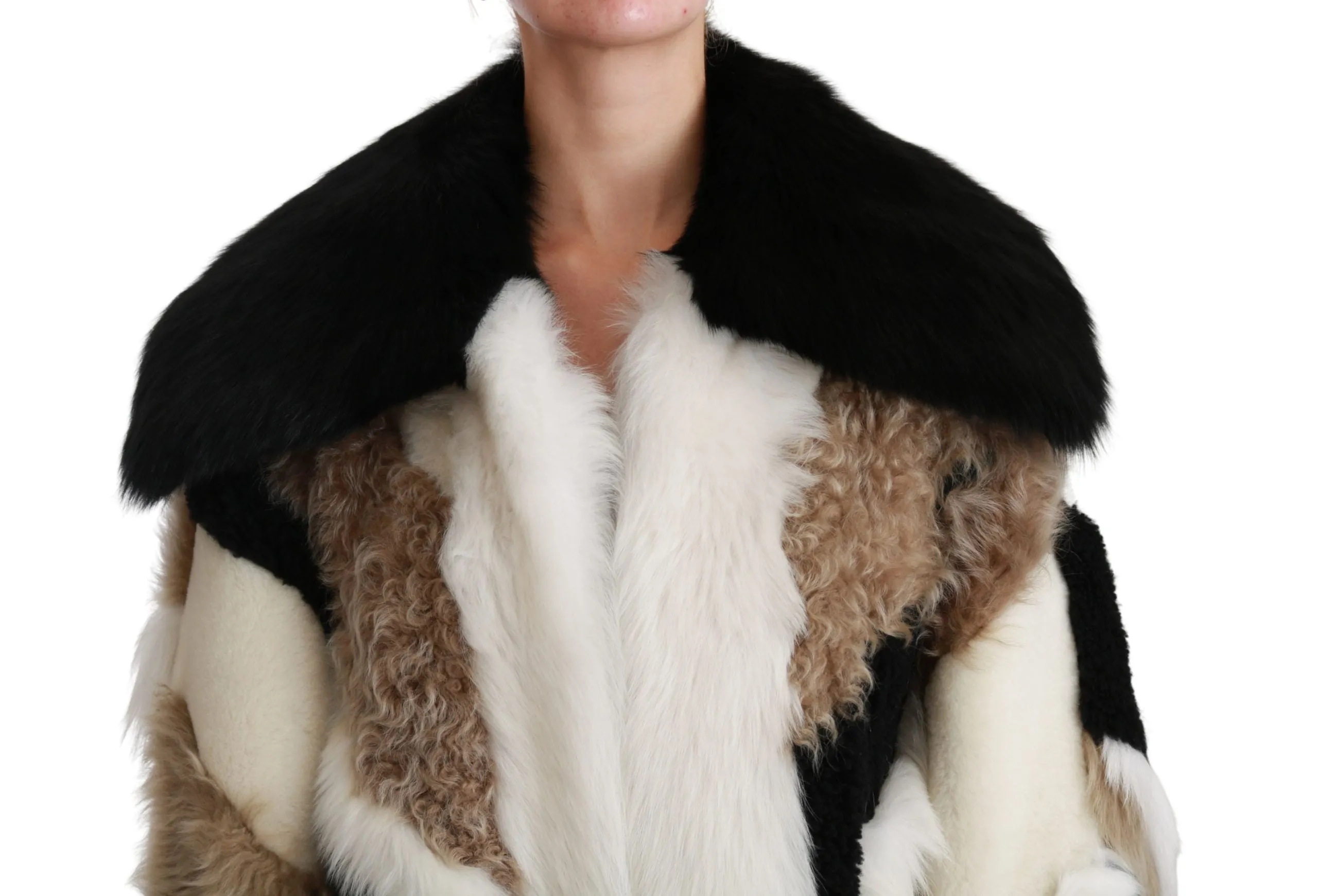 Elegant Multicolor Shearling Cape Coat sold by Louxly product image thumbnail 5