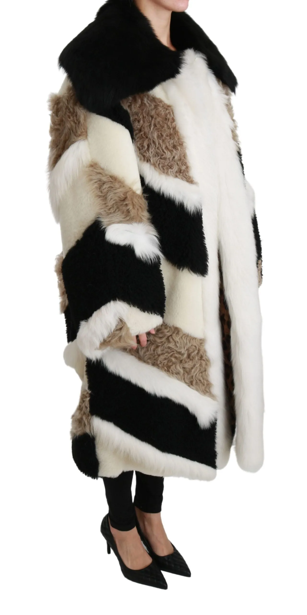 Elegant Multicolor Shearling Cape Coat sold by Louxly product image thumbnail 2