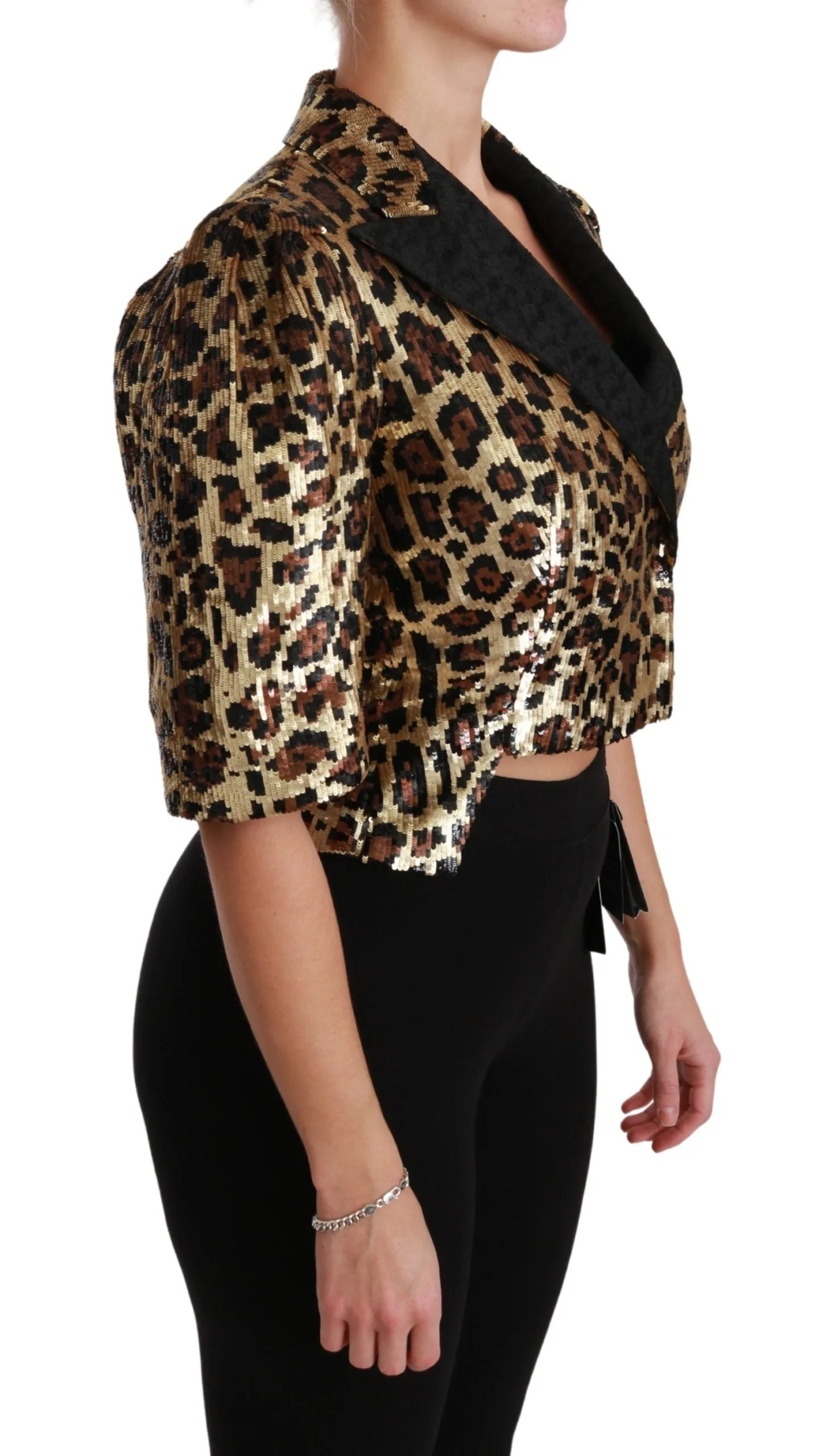 Gold Leopard Print Short Sleeve Blazer sold by Louxly product image thumbnail 2