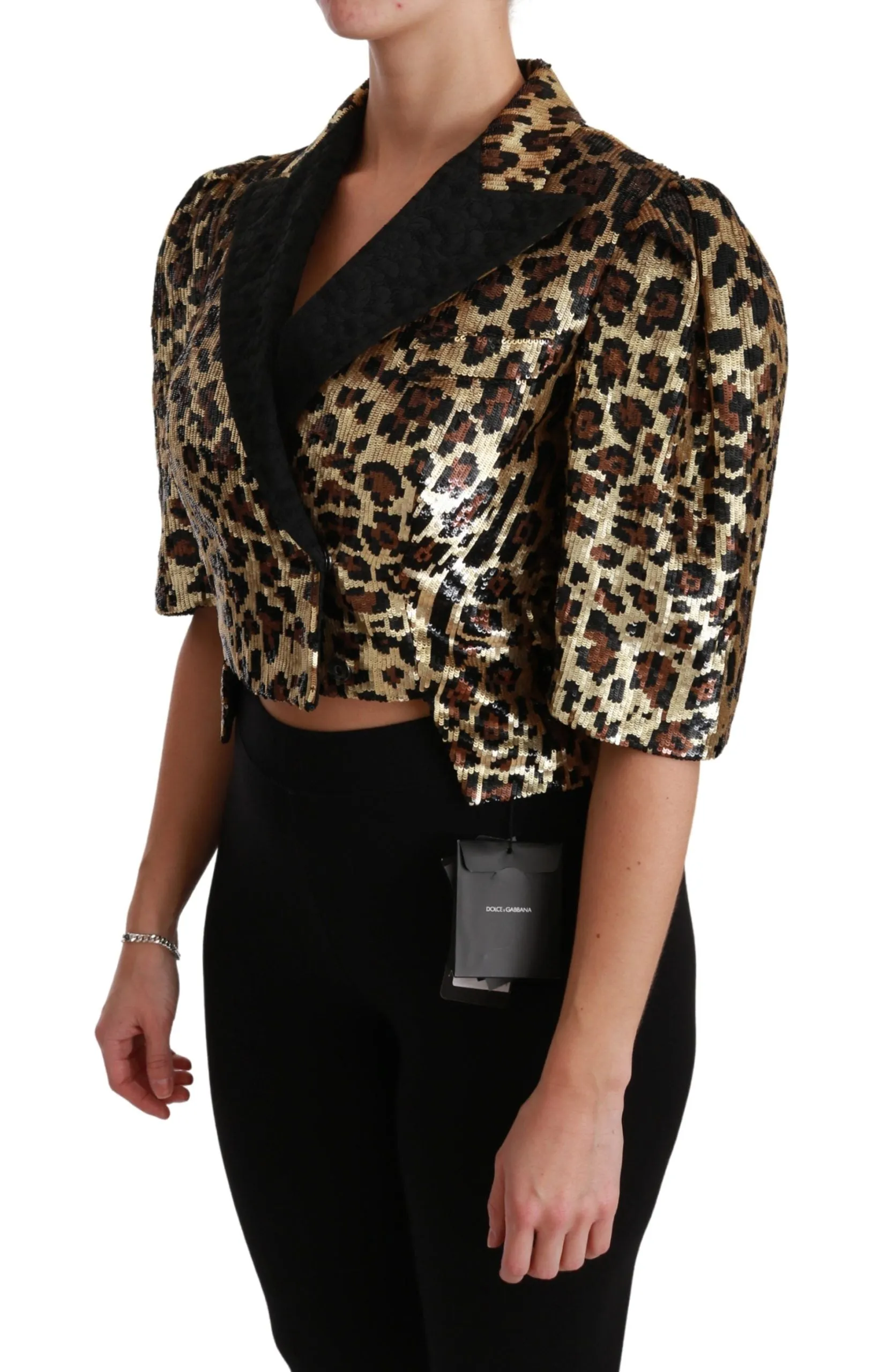 Gold Leopard Print Short Sleeve Blazer sold by Louxly product image thumbnail 3