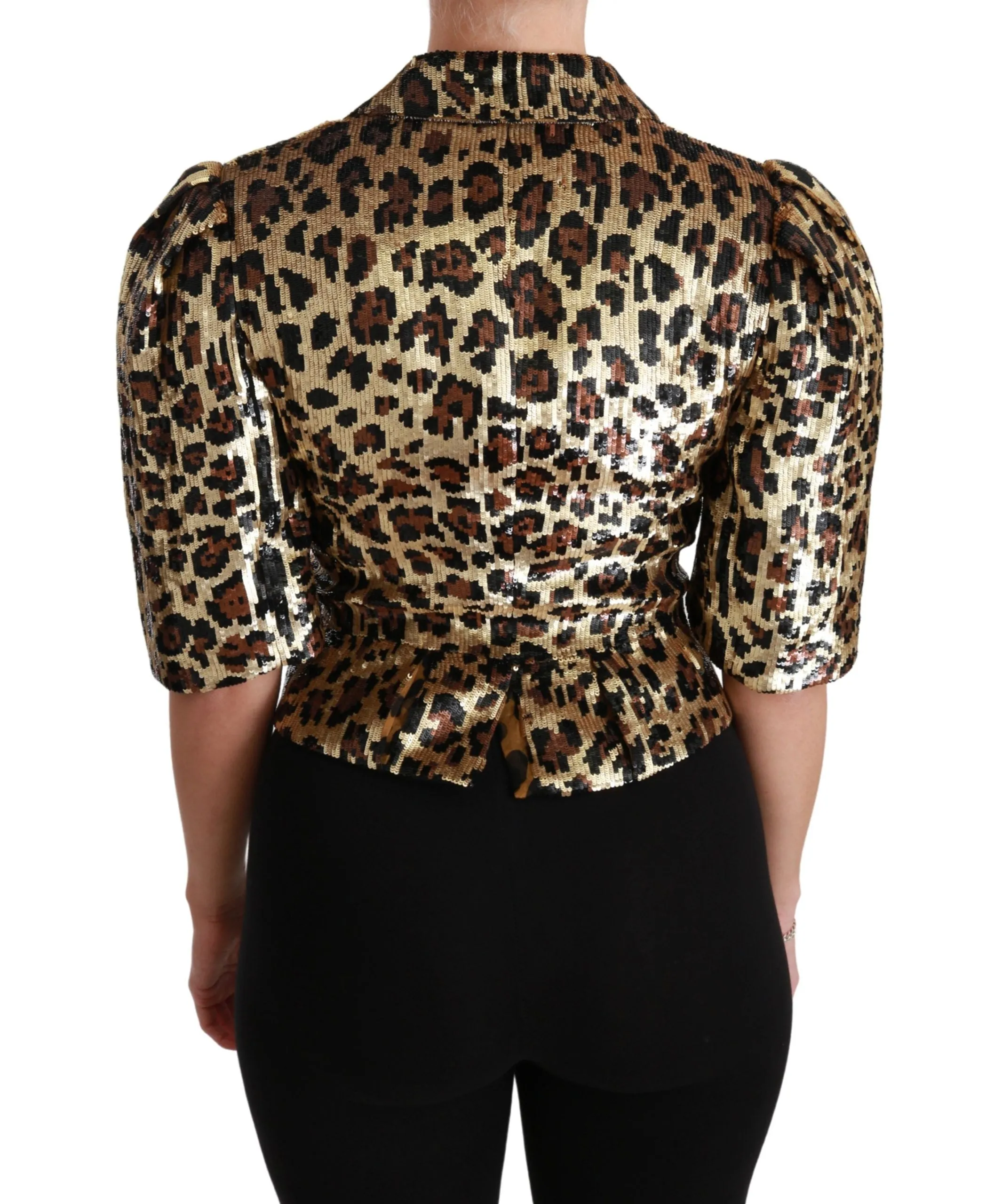 Gold Leopard Print Short Sleeve Blazer sold by Louxly product image thumbnail 4