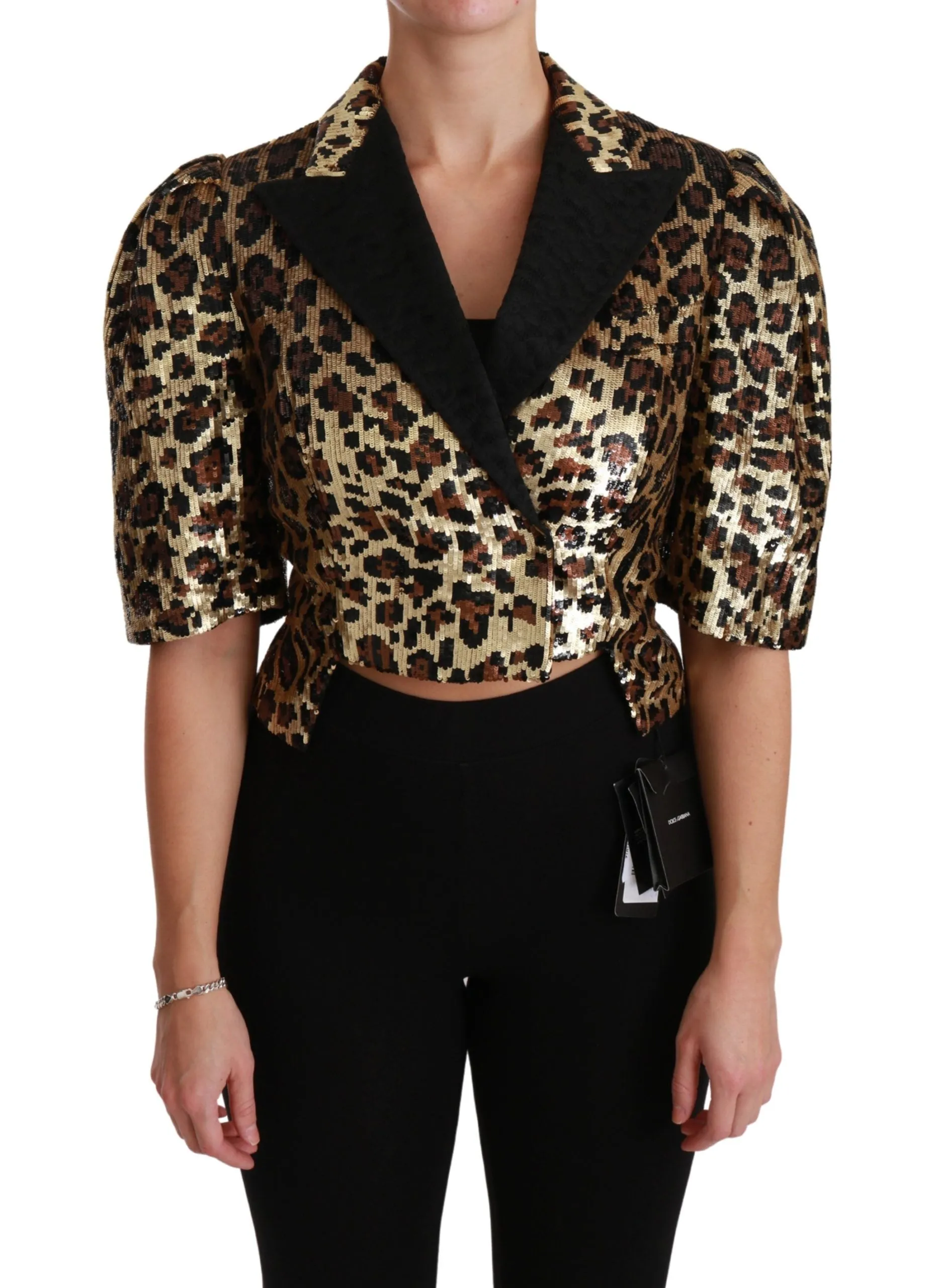 Gold Leopard Print Short Sleeve Blazer sold by Louxly