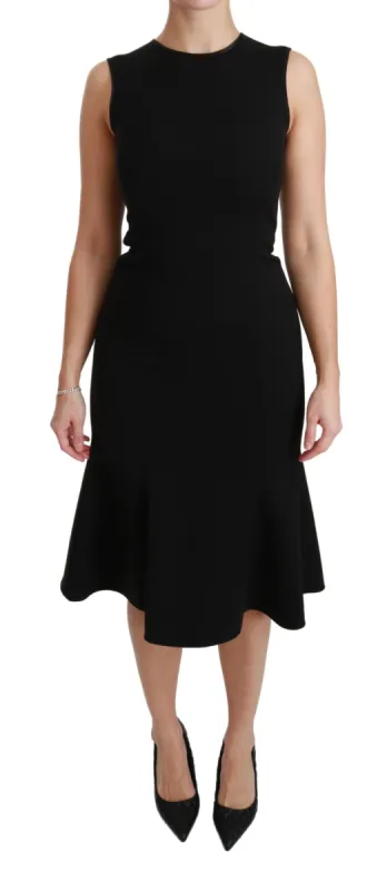 Elegant Black Fit Flare Wool Blend Dress sold by Louxly