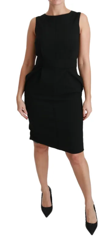 Elegant Knee-Length Sheath Dress in Black sold by Louxly
