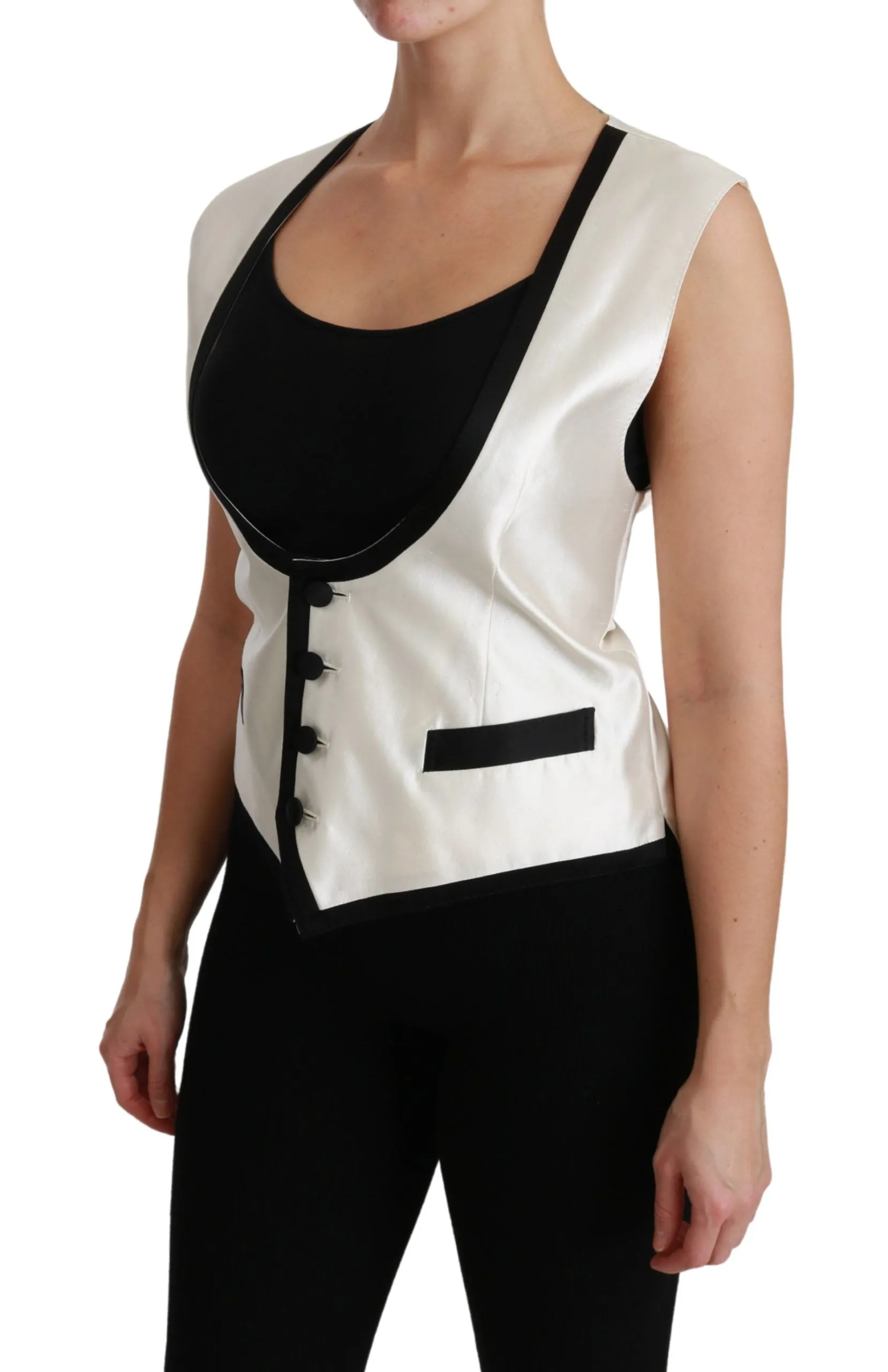 Elegant Silk Sleeveless Vest in Black & White sold by Louxly product image thumbnail 3
