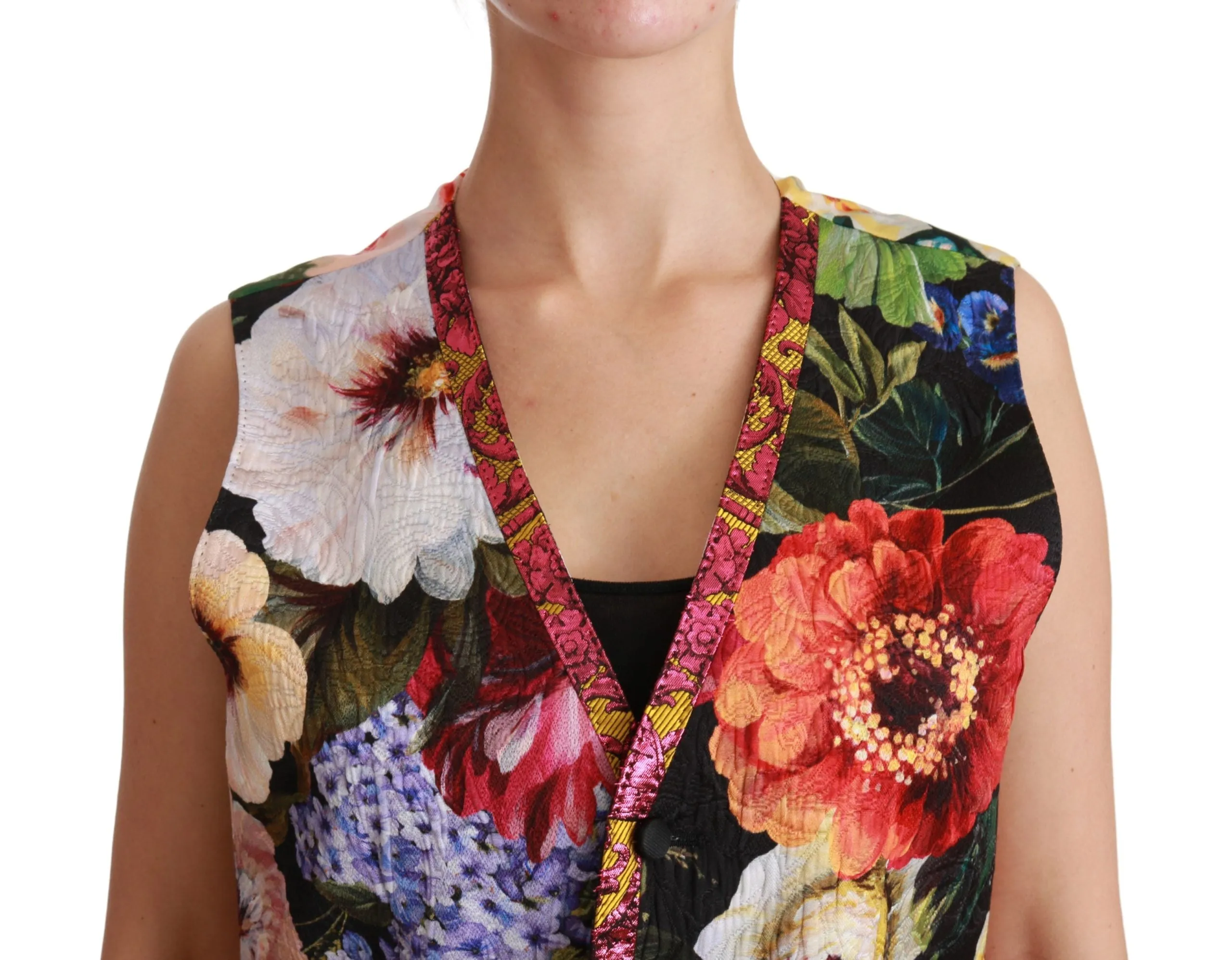 Multicolor Brocade Floral Sleeveless Vest sold by Louxly product image thumbnail 5