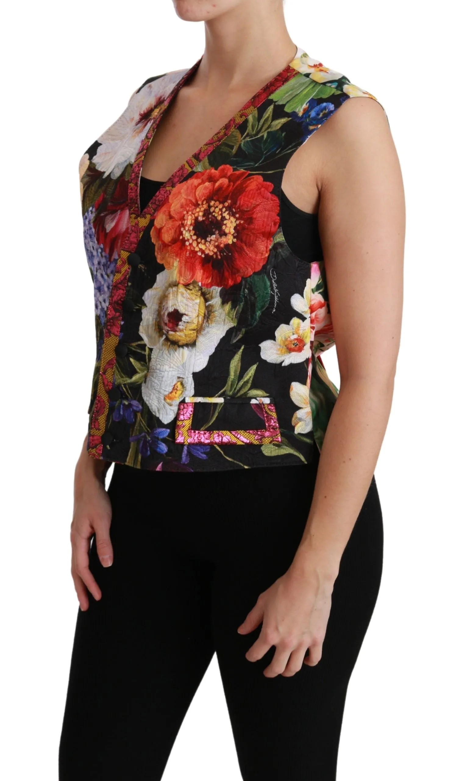 Multicolor Brocade Floral Sleeveless Vest sold by Louxly product image thumbnail 3