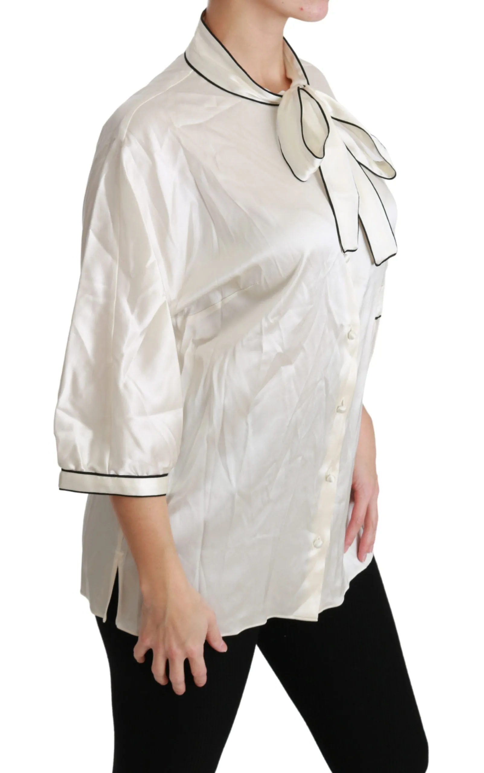 Elegant Beige Silk Blouse with Bow Scarf sold by Louxly product image thumbnail 2