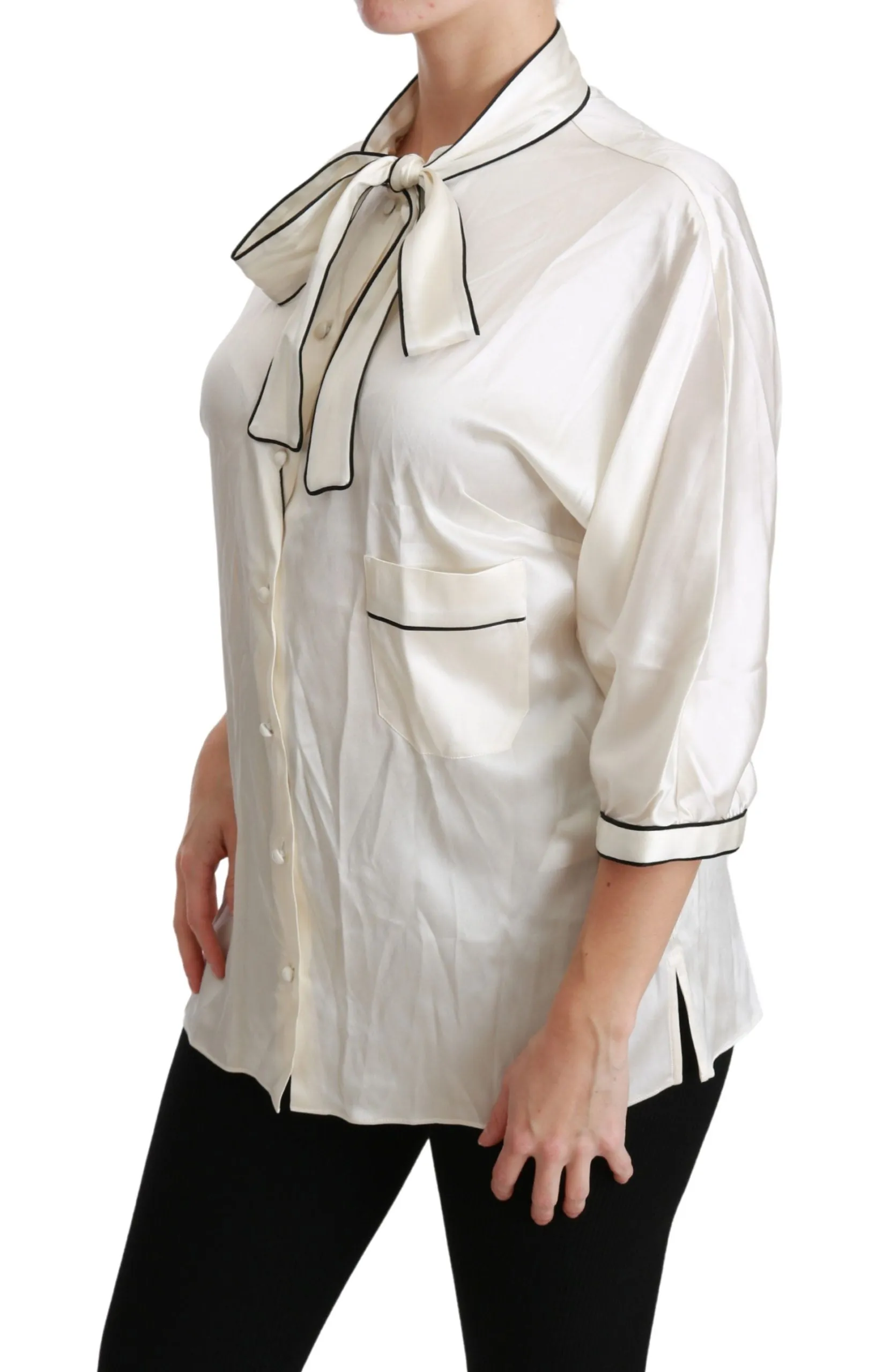 Elegant Beige Silk Blouse with Bow Scarf sold by Louxly product image thumbnail 3