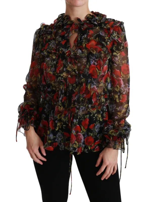 Elegant Floral Silk Long Sleeve Blouse sold by Louxly