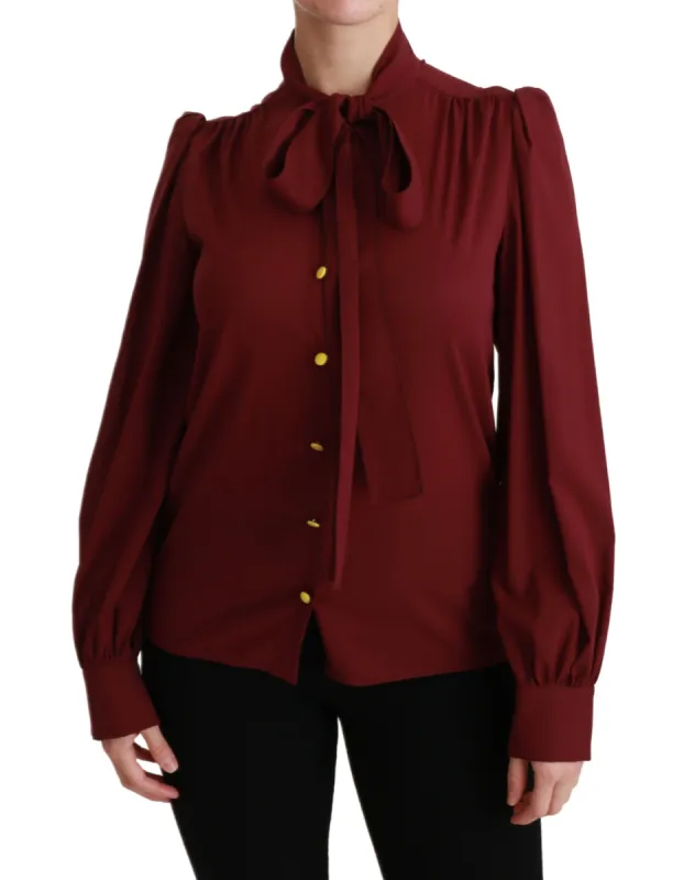 Elegant Maroon Silk Blend Polo Blouse sold by Louxly