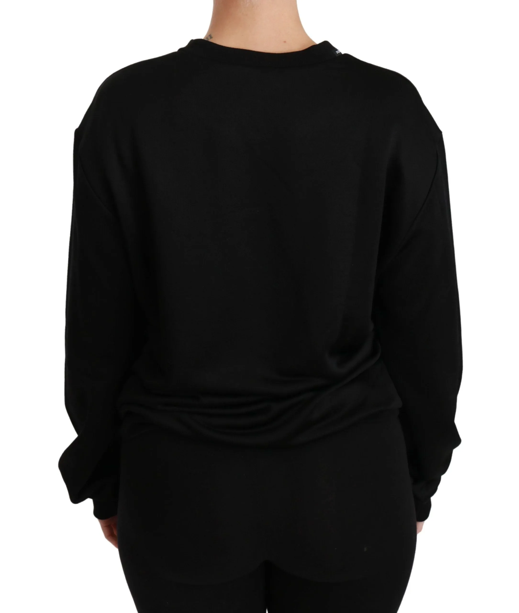 Elegant Black Cotton Crew Neck Pullover Sweater sold by Louxly product image thumbnail 4