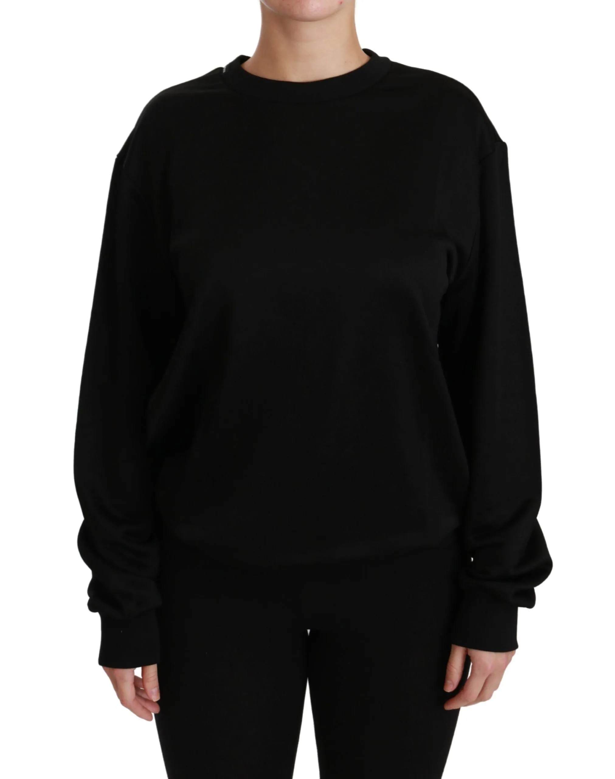 Elegant Black Cotton Crew Neck Pullover Sweater sold by Louxly
