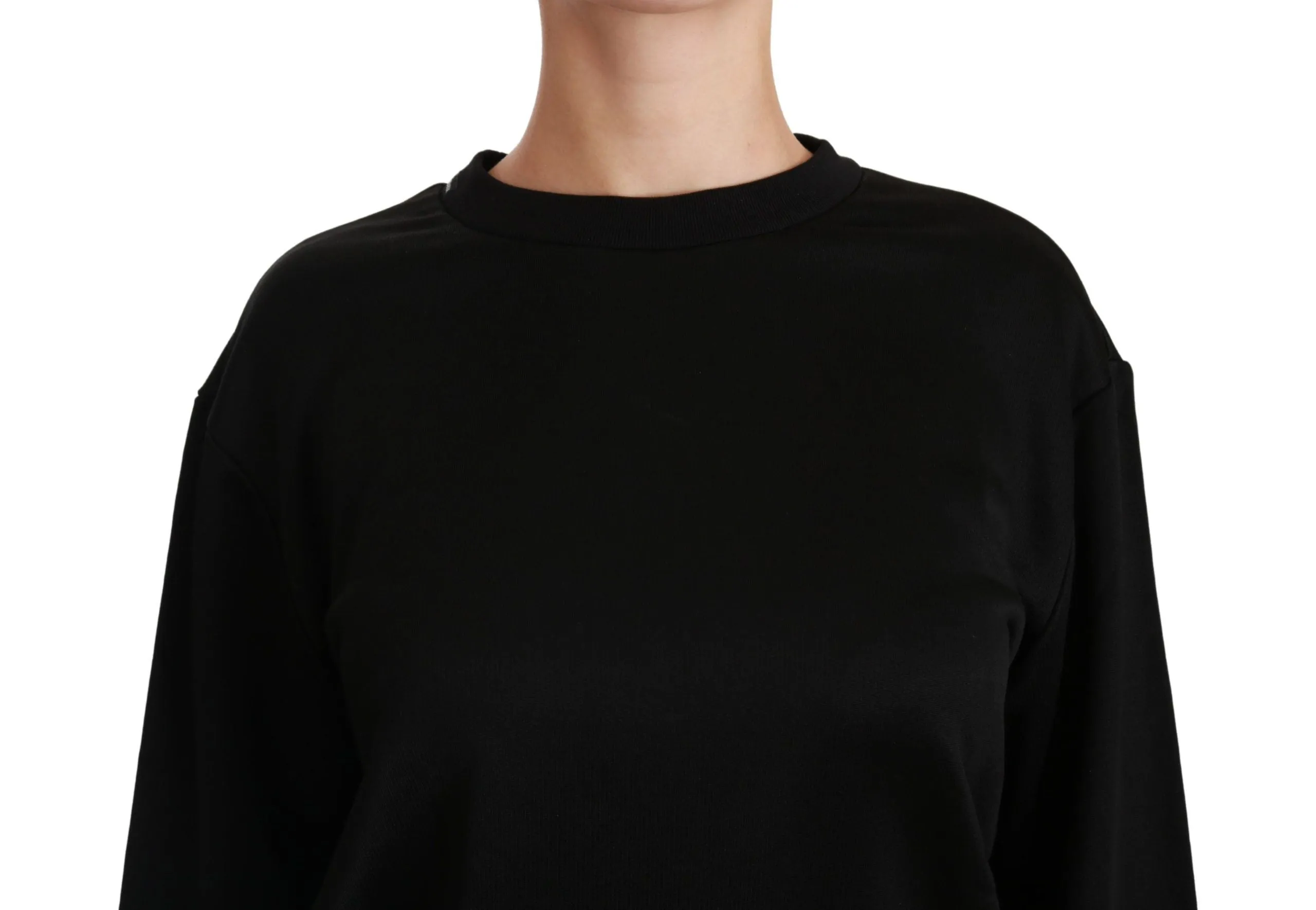 Elegant Black Cotton Crew Neck Pullover Sweater sold by Louxly product image thumbnail 5