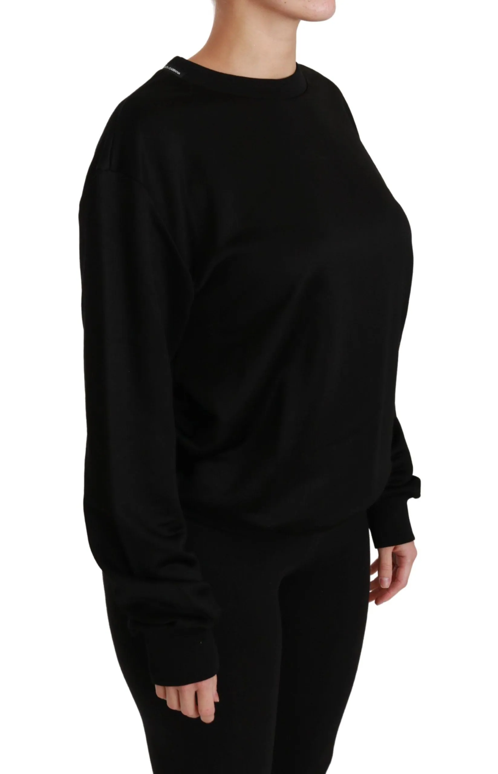 Elegant Black Cotton Crew Neck Pullover Sweater sold by Louxly product image thumbnail 2