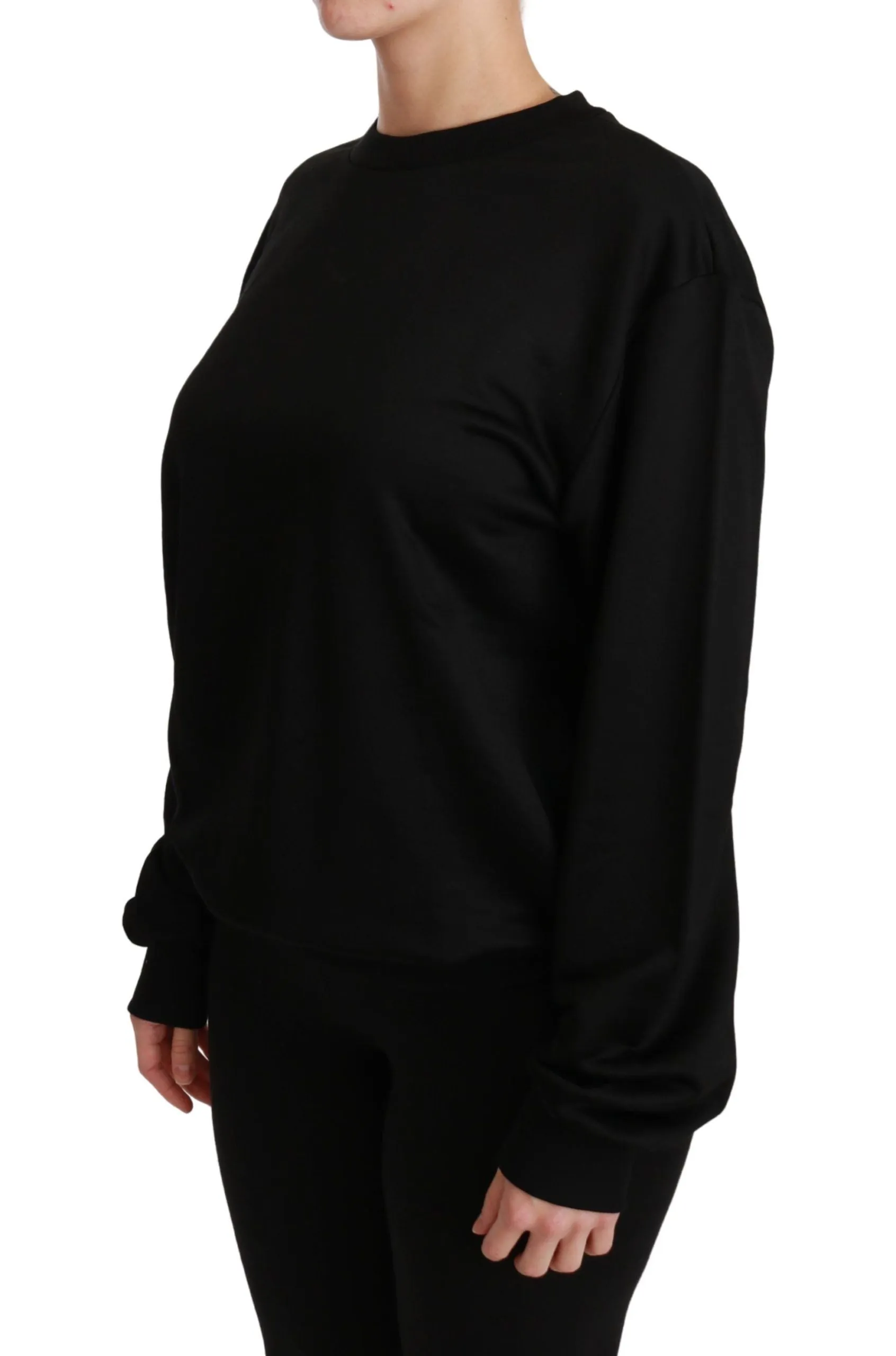 Elegant Black Cotton Crew Neck Pullover Sweater sold by Louxly product image thumbnail 3