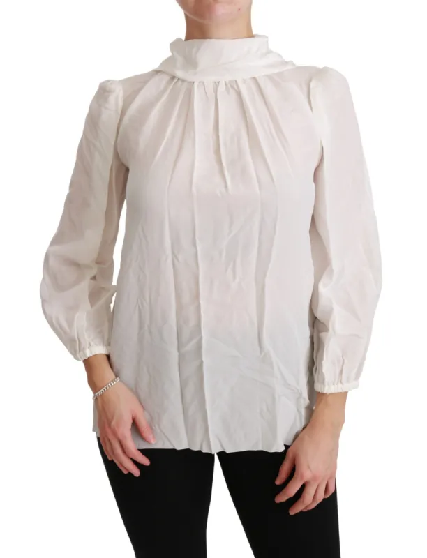 Elegant White Silk Turtle Neck Blouse sold by Louxly