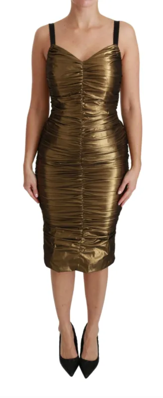 Gold Stretch Lame Ruched Dress sold by Louxly