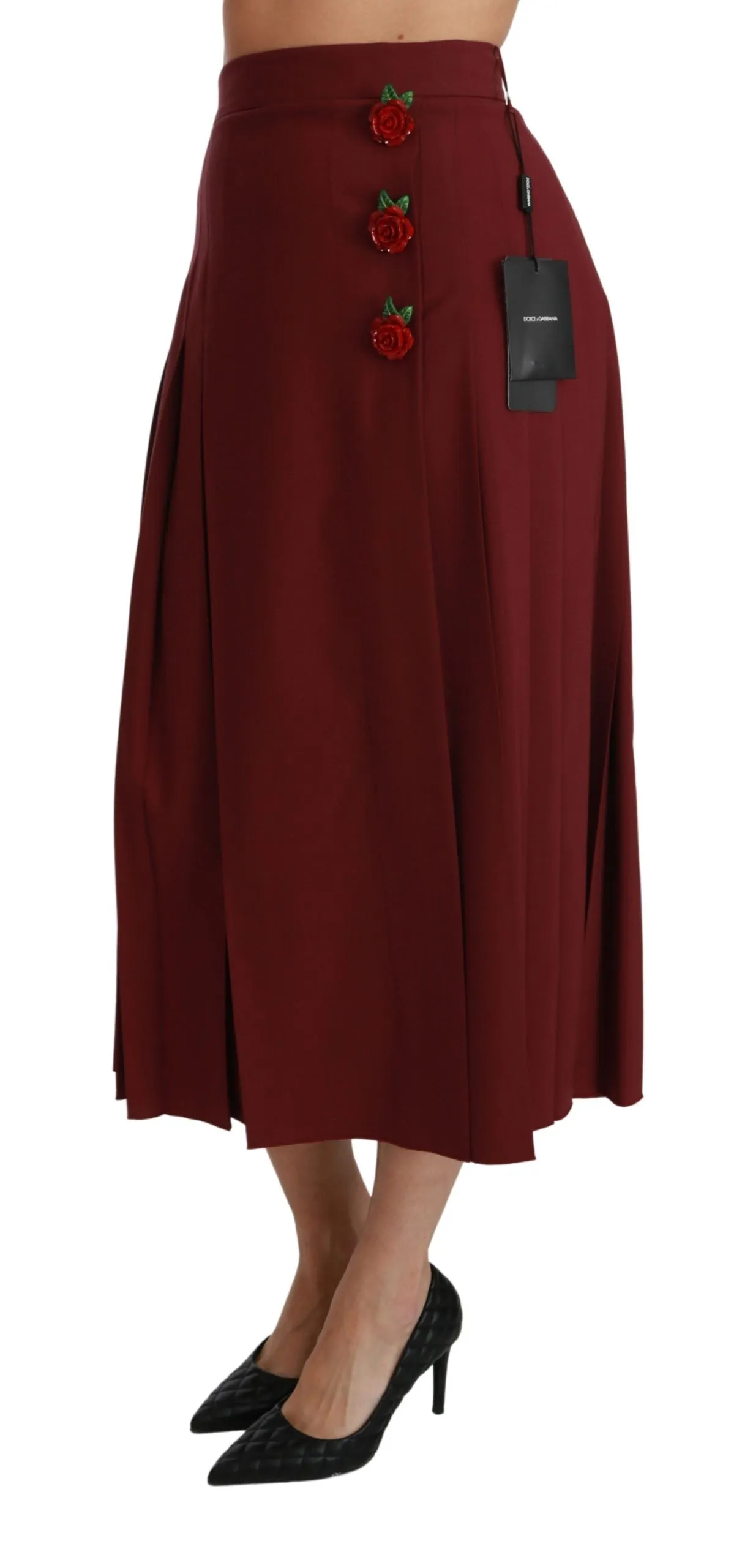 Elegant Red High Waist Virgin Wool Skirt sold by Louxly product image thumbnail 4