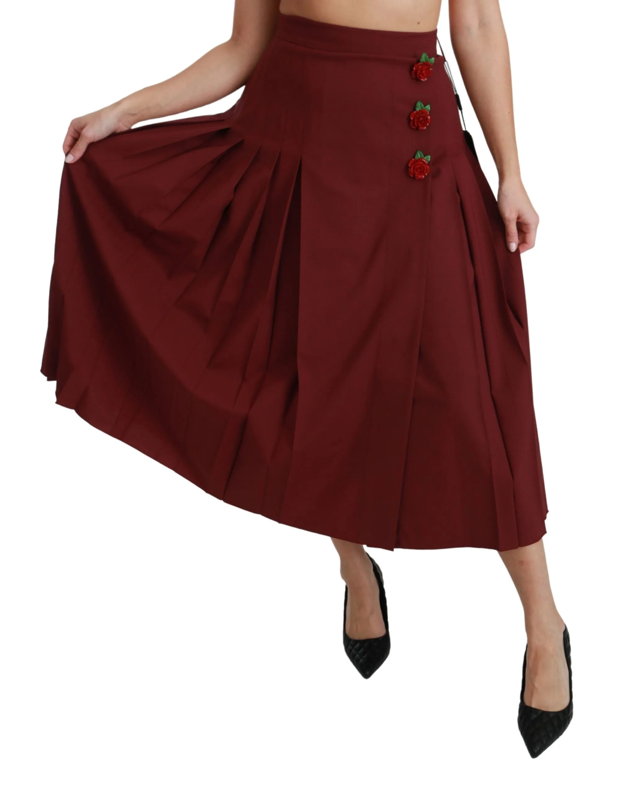 Elegant Red High Waist Virgin Wool Skirt sold by Louxly product image thumbnail 2