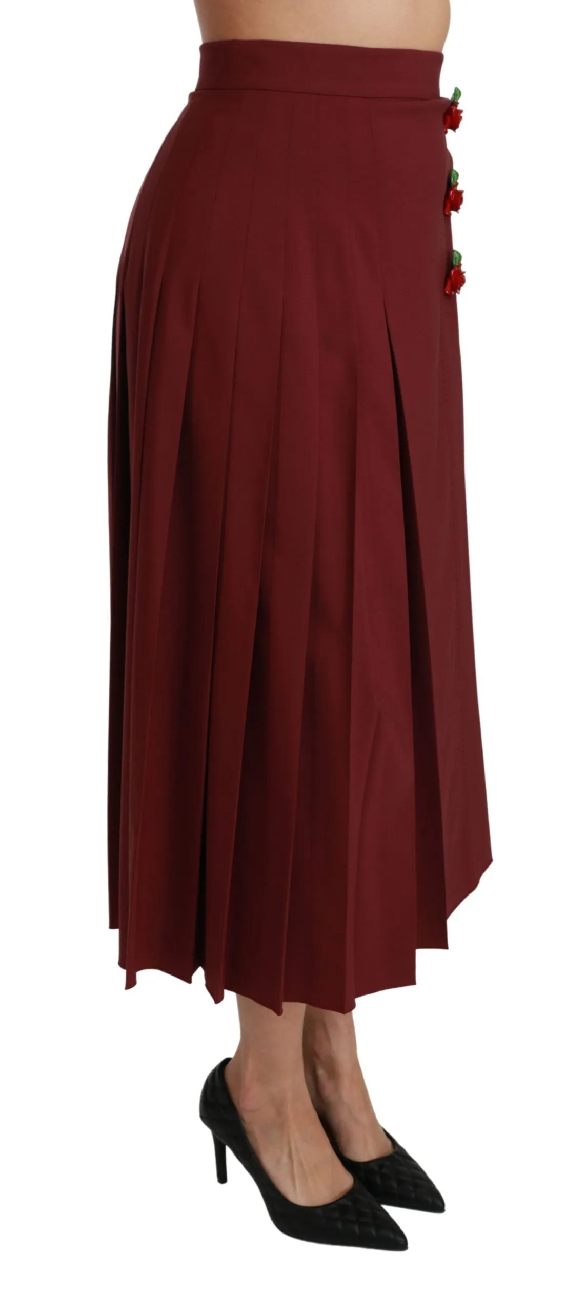 Elegant Red High Waist Virgin Wool Skirt sold by Louxly product image thumbnail 3