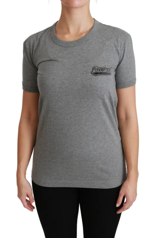 Chic Gray Amore Patch Crewneck Tee made by Louxly