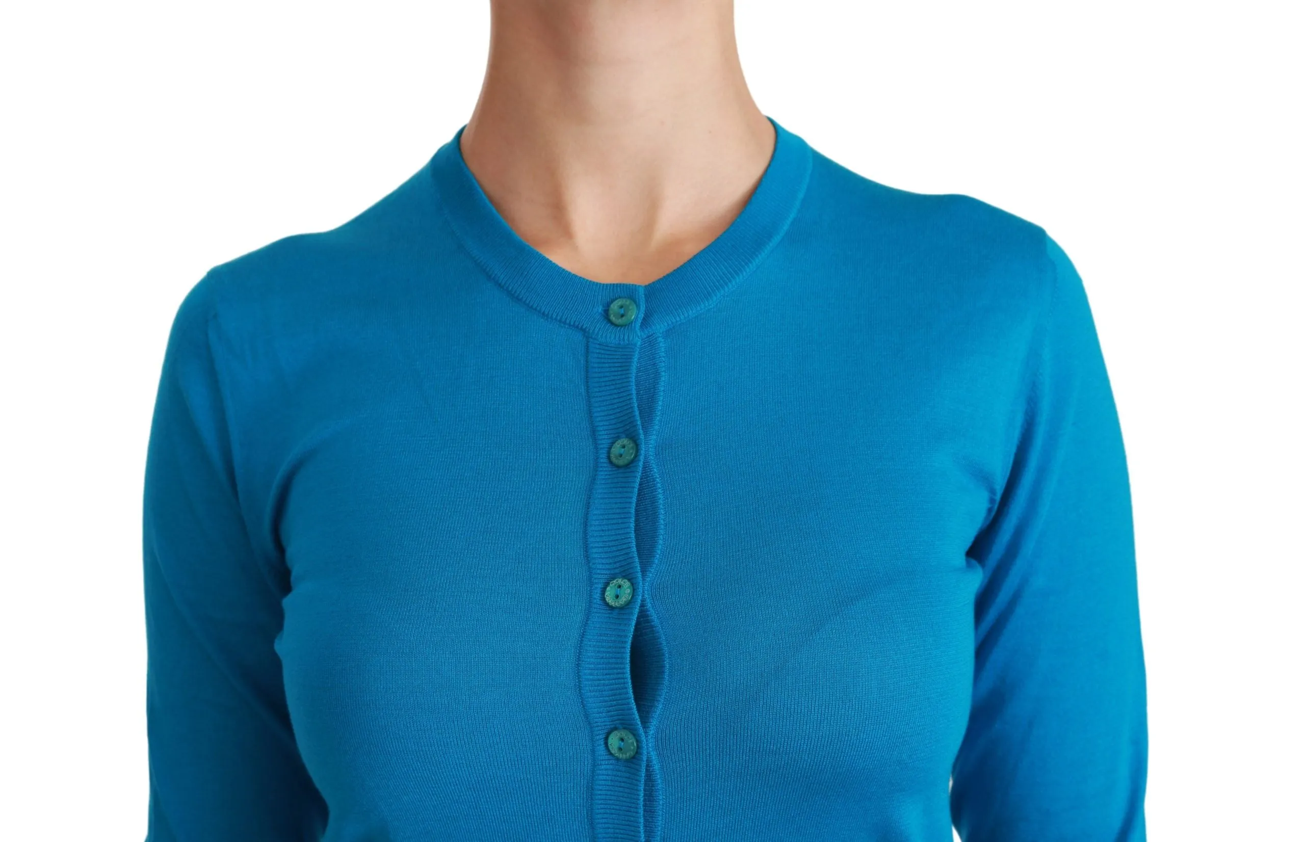 Elegant Silk Blue Crewneck Cardigan sold by Louxly product image thumbnail 5