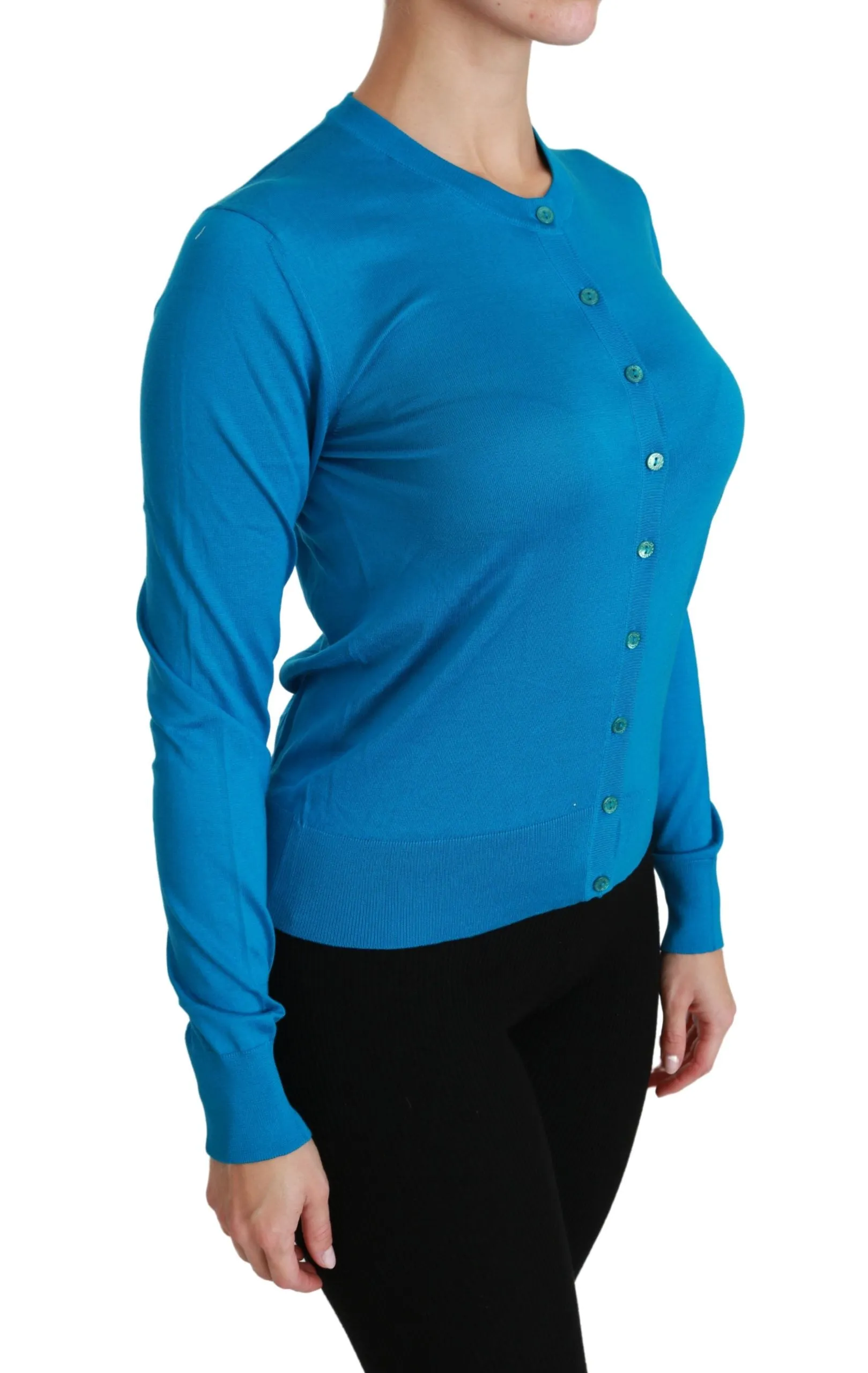 Elegant Silk Blue Crewneck Cardigan sold by Louxly product image thumbnail 2