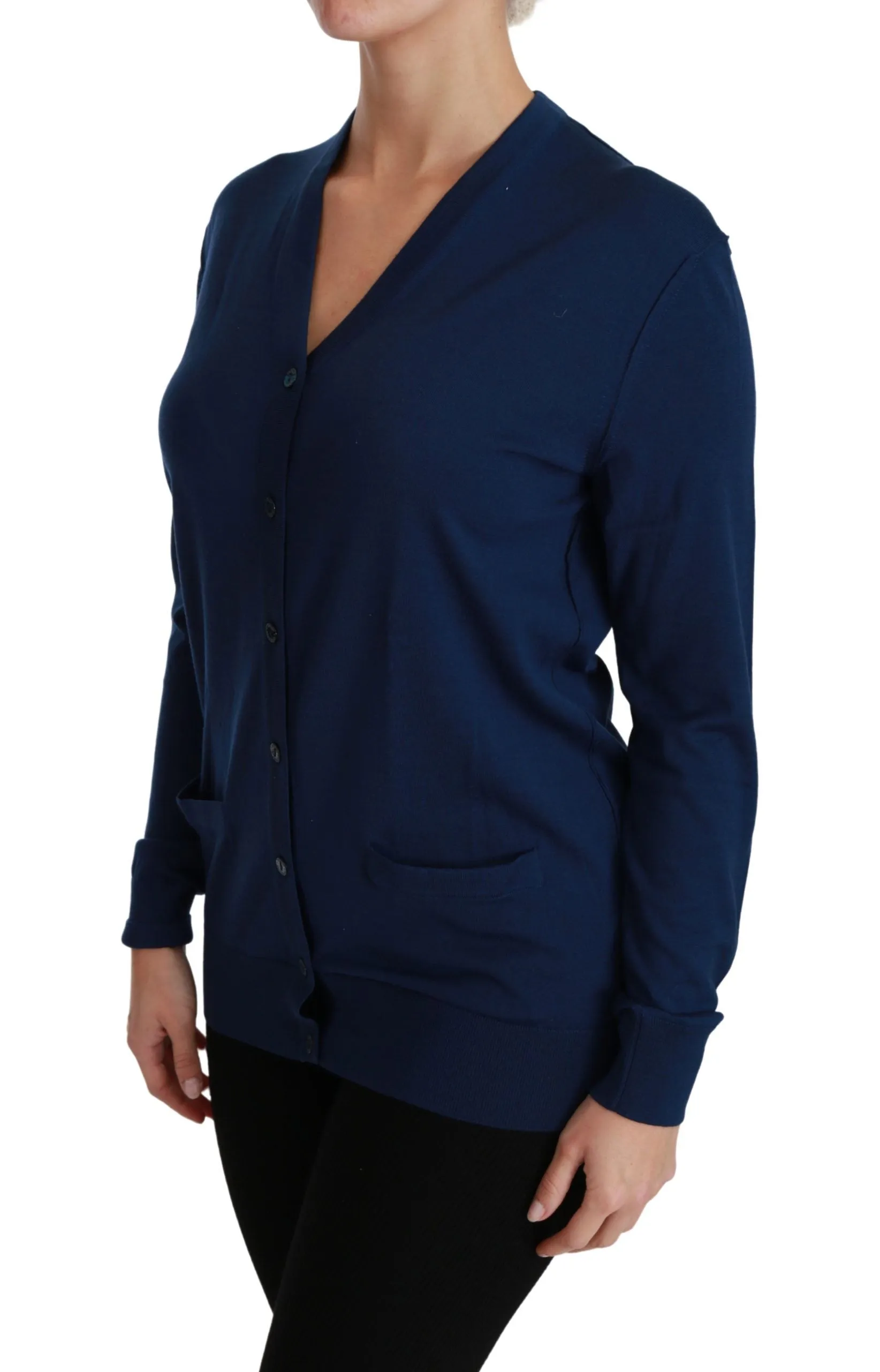Elegant Blue Virgin Wool Cardigan sold by Louxly product image thumbnail 3
