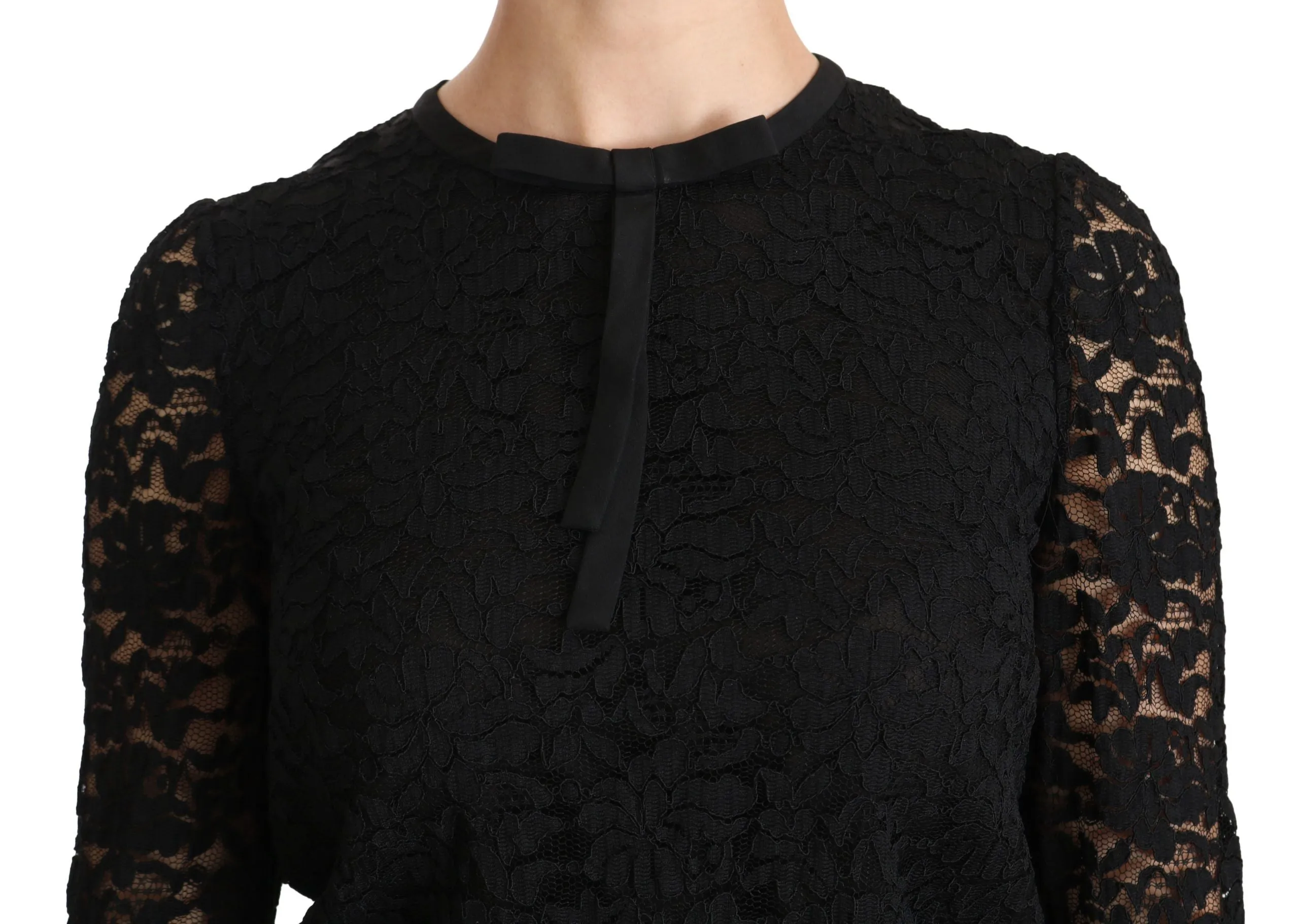 Elegant Black Lace Crew Neck Blouse sold by Louxly product image thumbnail 5
