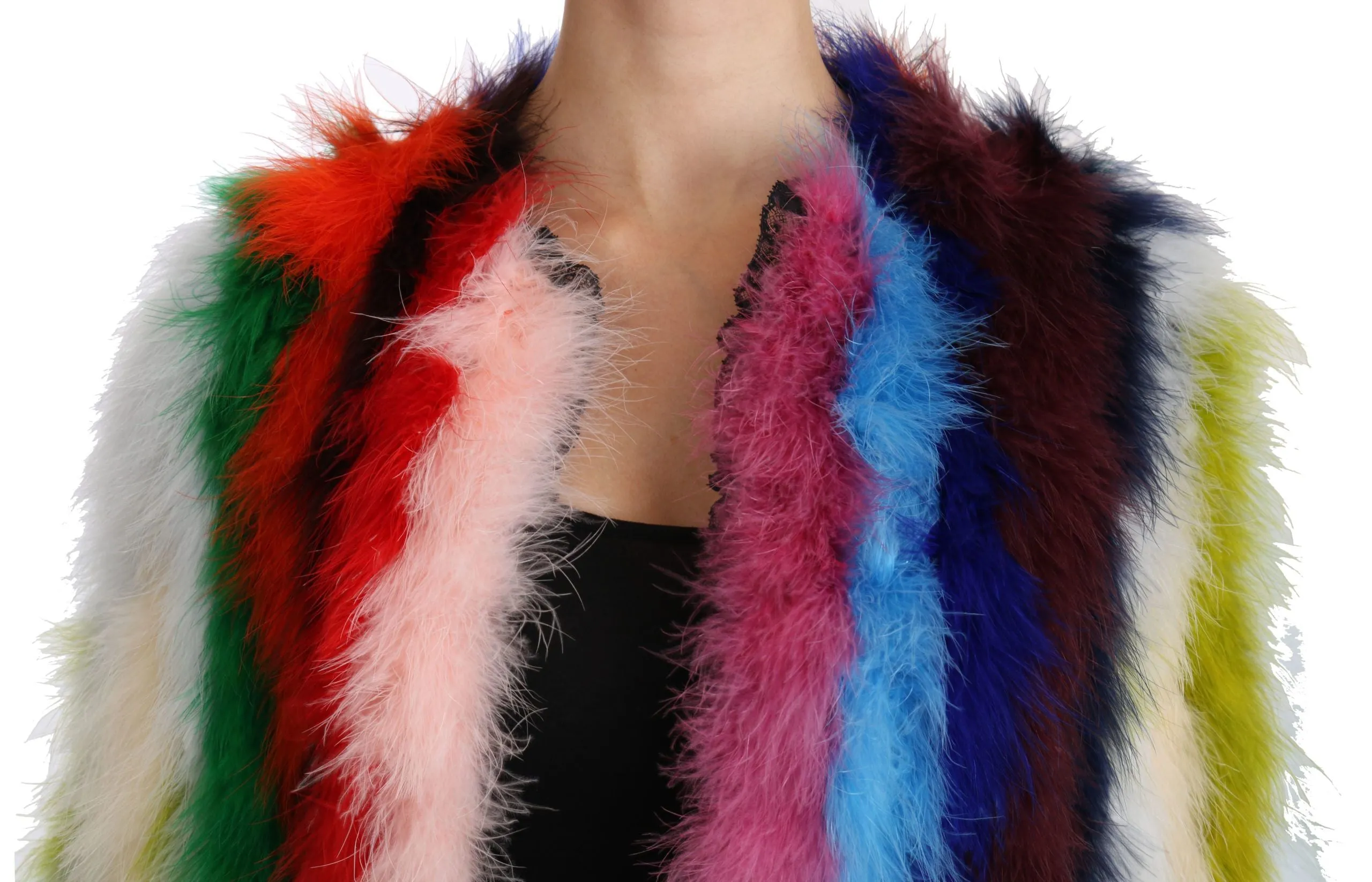 Elegant Multicolor Feather Long Coat Jacket sold by Louxly product image thumbnail 5