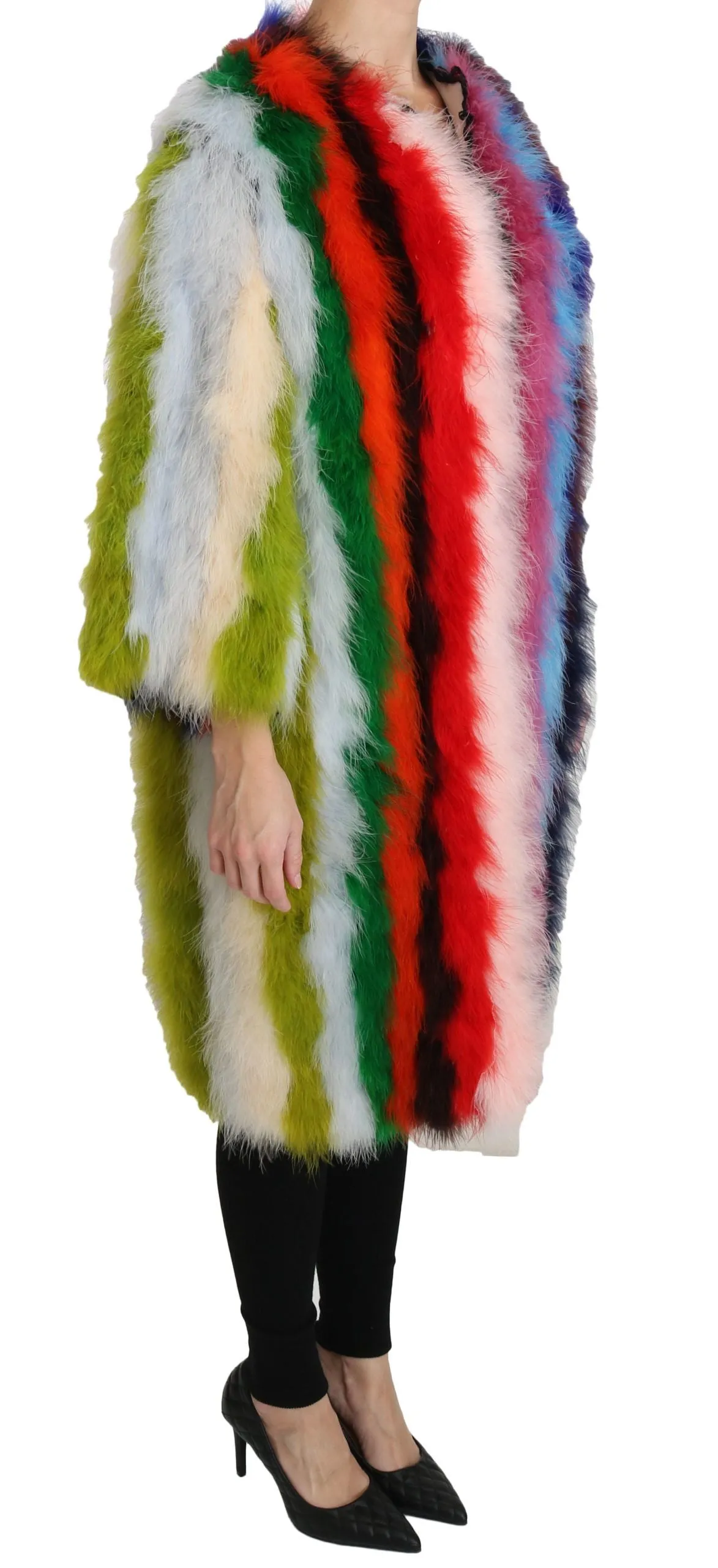 Elegant Multicolor Feather Long Coat Jacket sold by Louxly product image thumbnail 2