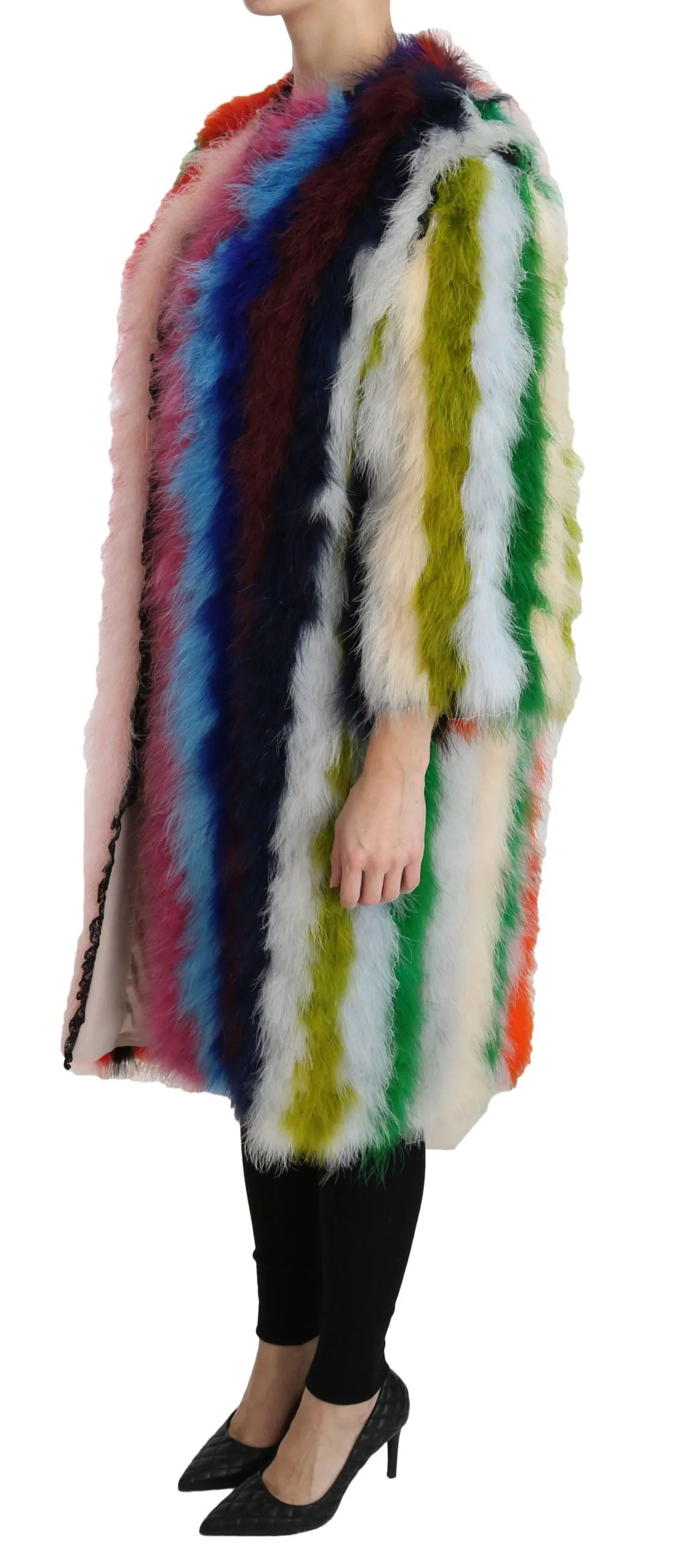 Elegant Multicolor Feather Long Coat Jacket sold by Louxly product image thumbnail 3