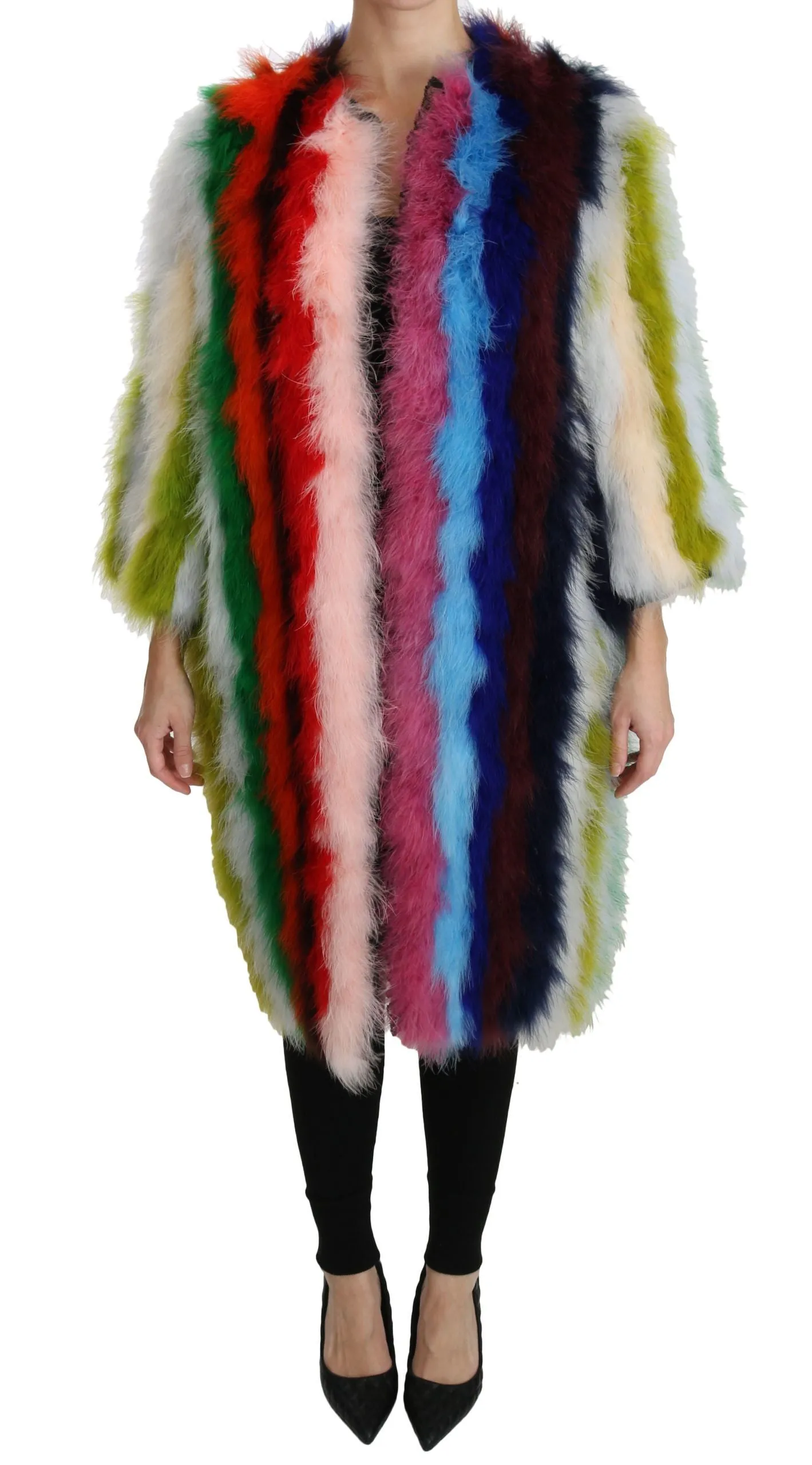 Elegant Multicolor Feather Long Coat Jacket sold by Louxly