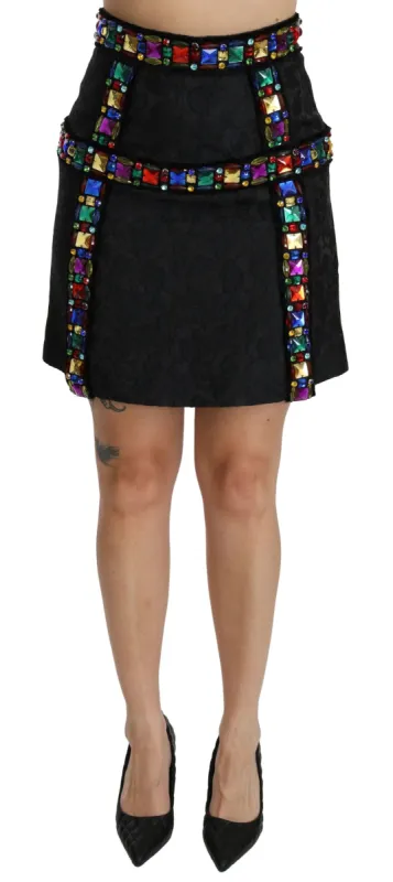 Elegant High-Waist Embellished Black Skirt sold by Louxly