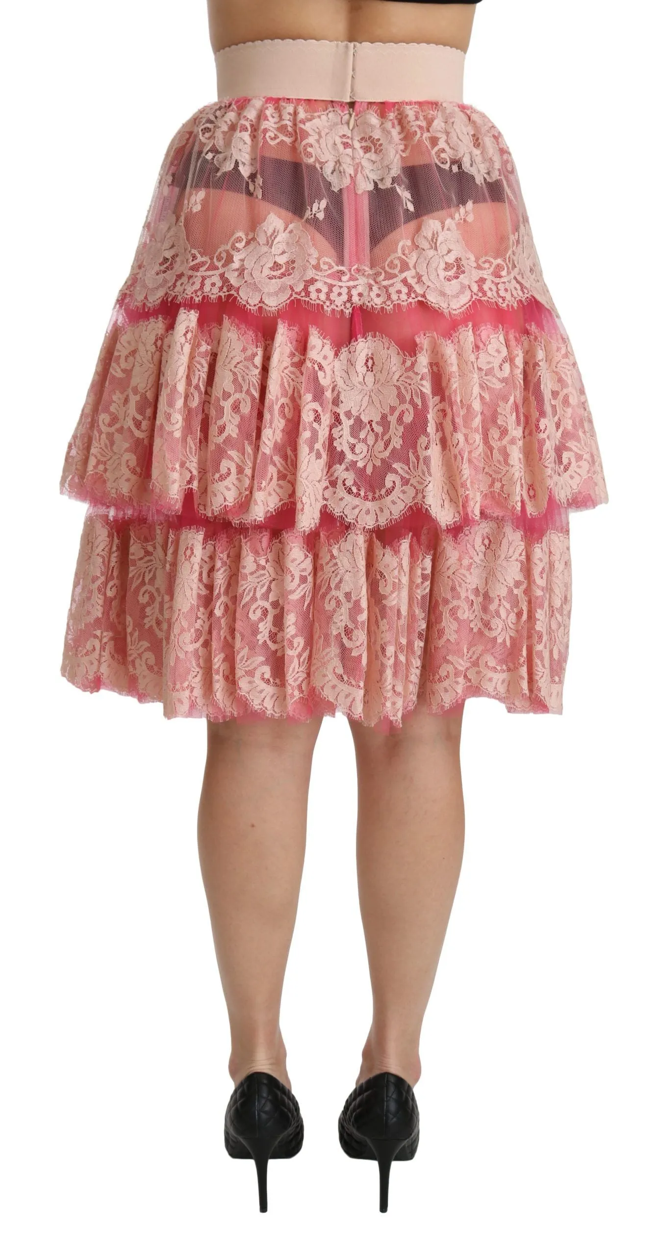Elegant Pink Lace High-Waist Skirt sold by Louxly product image thumbnail 4