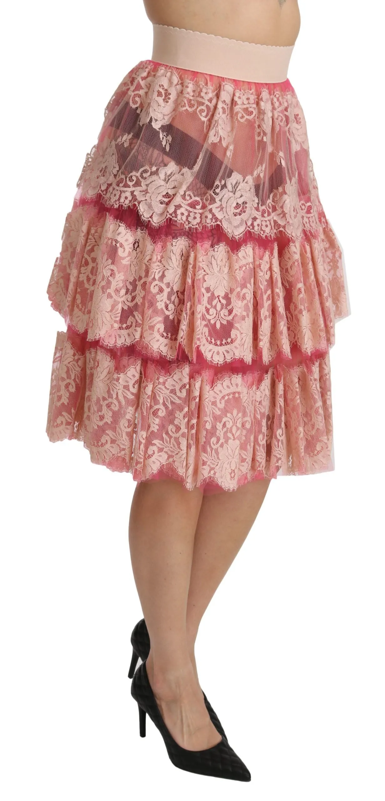 Elegant Pink Lace High-Waist Skirt sold by Louxly product image thumbnail 2